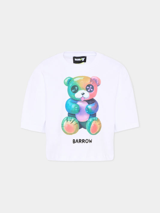 T-Shirt bianca per bambina con orsetto,Barrow,S6BKJGTH137 002