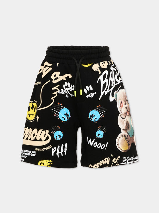 Shorts sportivi neri per bambini stampa logo,Barrow,S6BKJUBE043 110