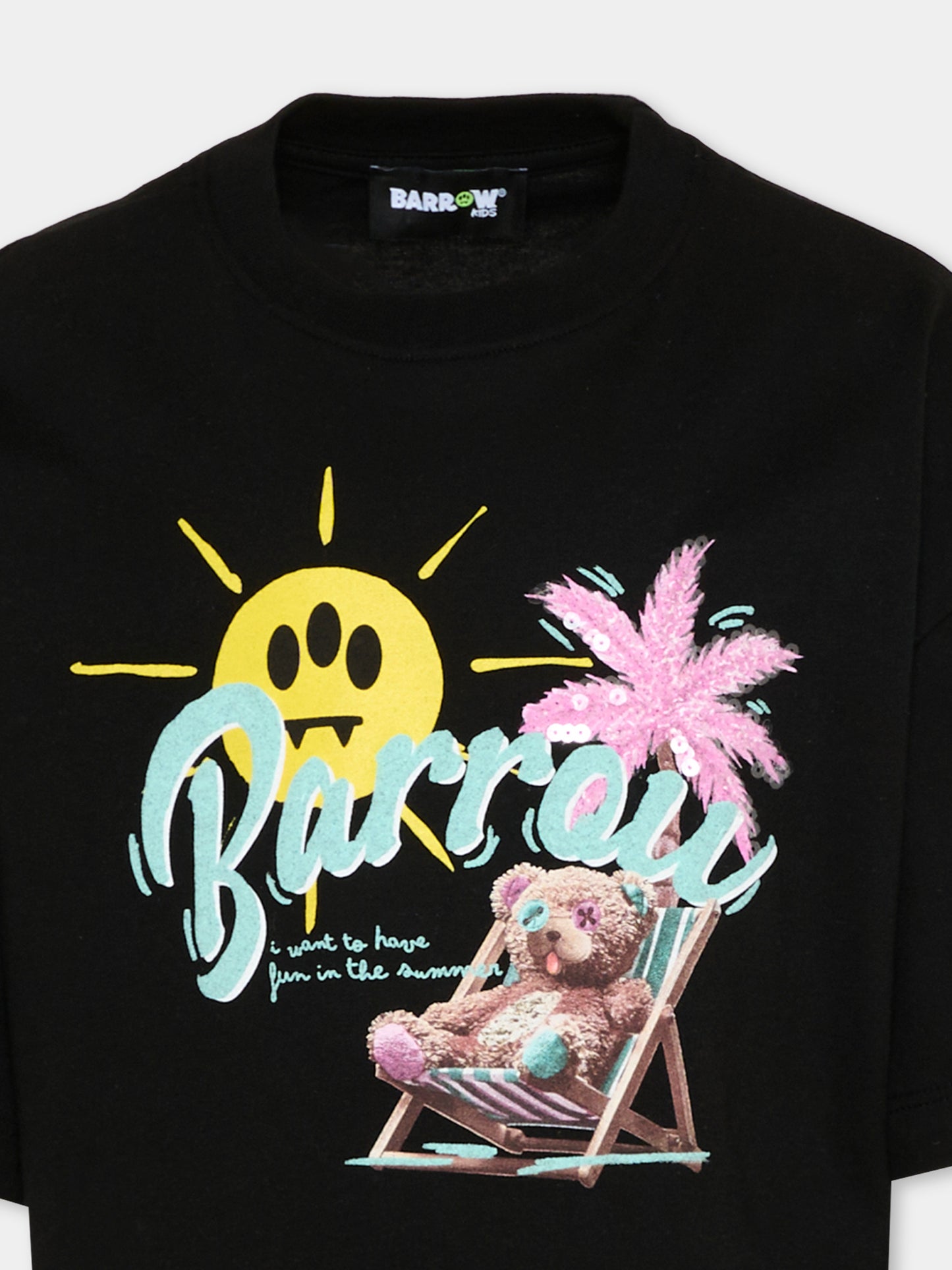 T-Shirt nera per bambina con orsetto,Barrow,S6BKJGTH240 110