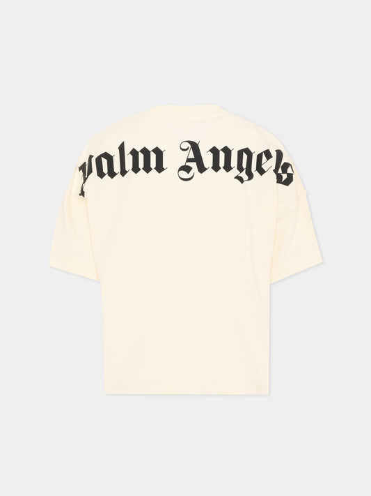 T-Shirt avorio per bambini con logo,Palm Angels,PBAA002S26JER001 002