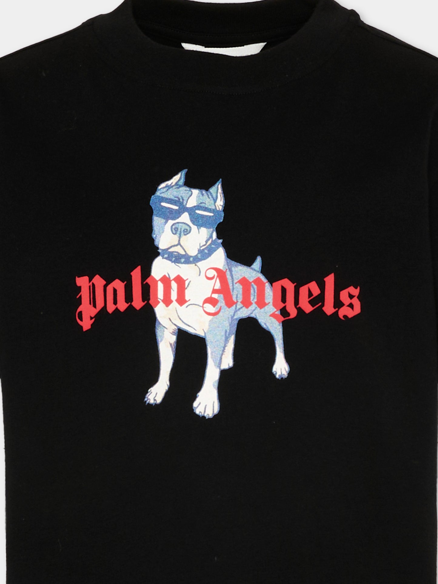 T-Shirt nera per bambino con cane,Palm Angels,PBAA003S26JER008 110