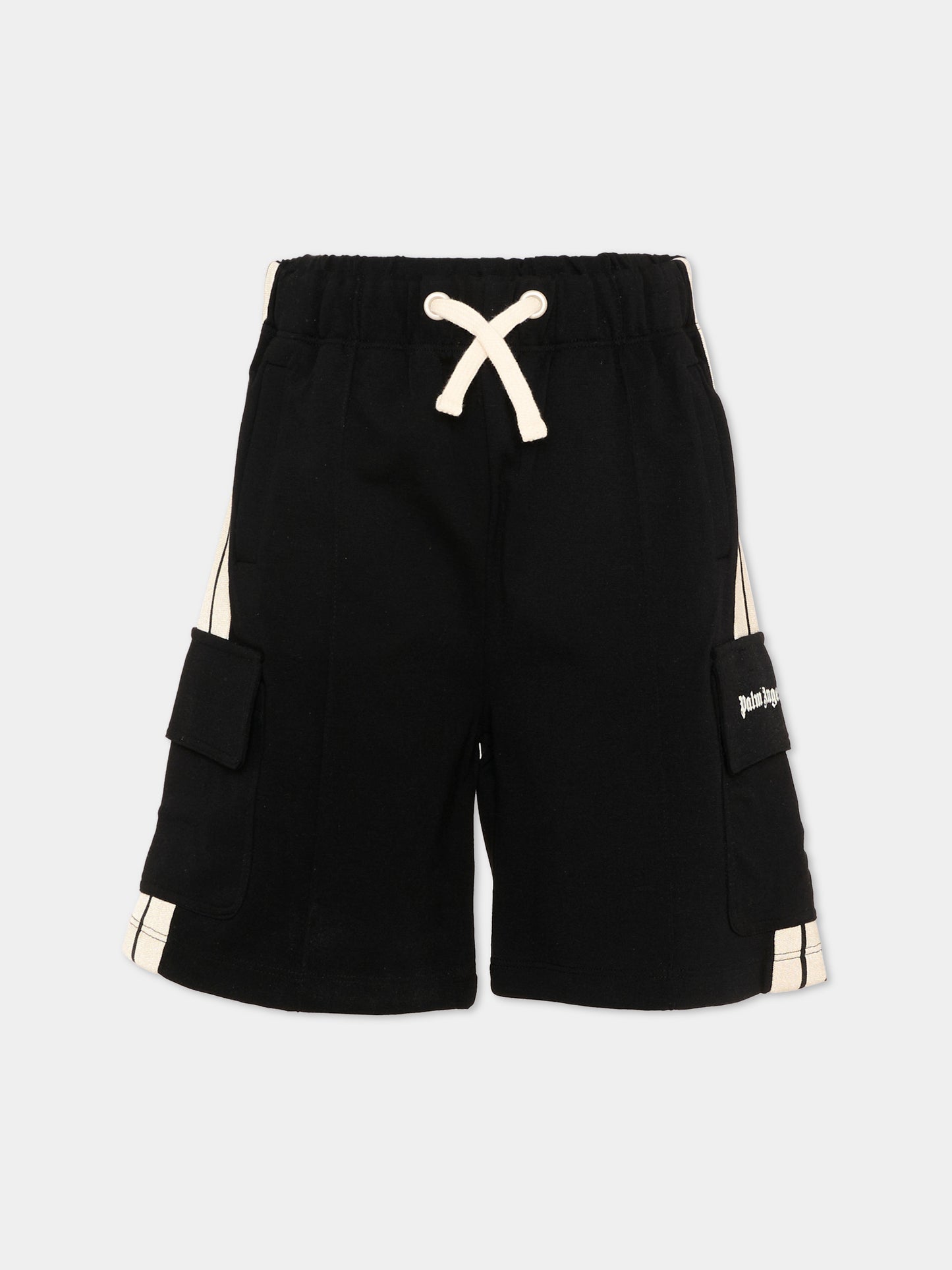 Shorts sportivi neri per bambino con bande,Palm Angels,PBCL004S26FLE001 110
