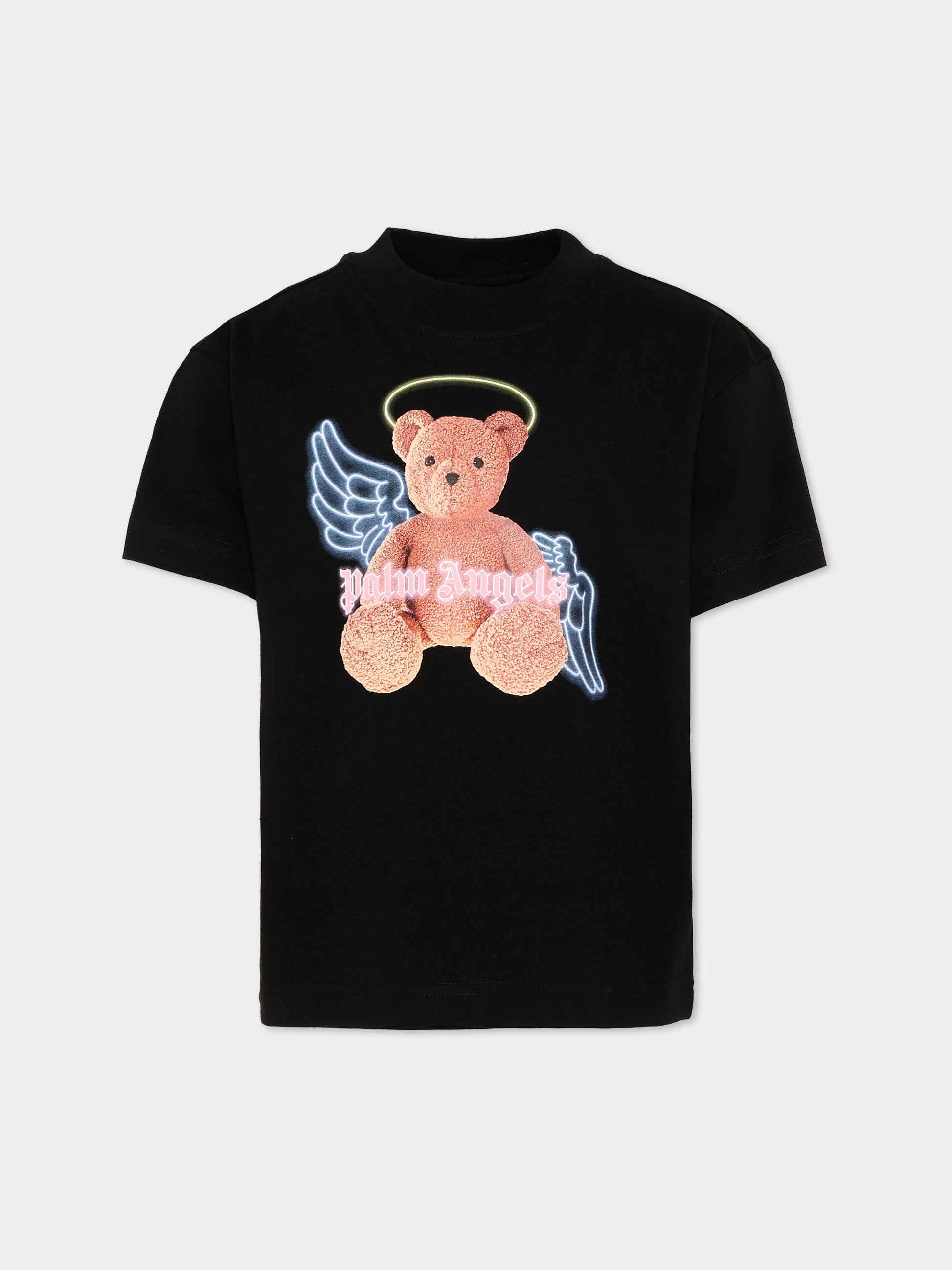 T-Shirt nera per bambina con Teddy Bear,Palm Angels,PGAA002S26JER001 110