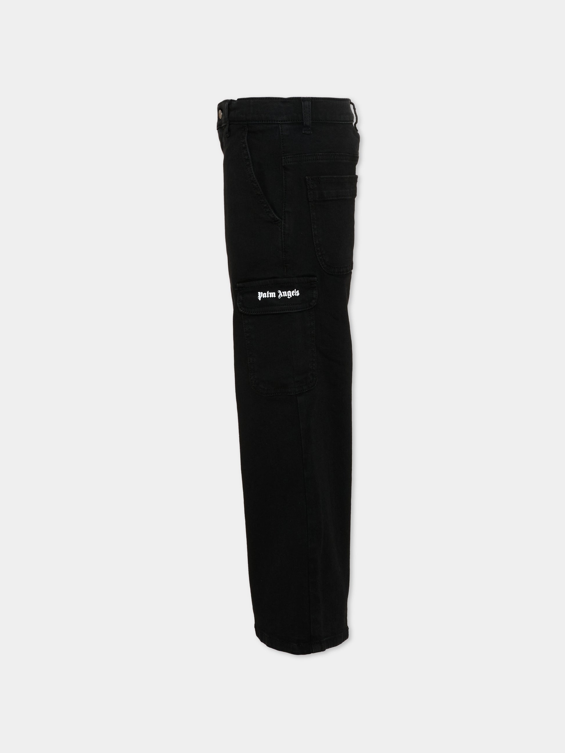 Pantaloni casual neri per bambina con logo,Palm Angels,PGCA026S26FAB001 110