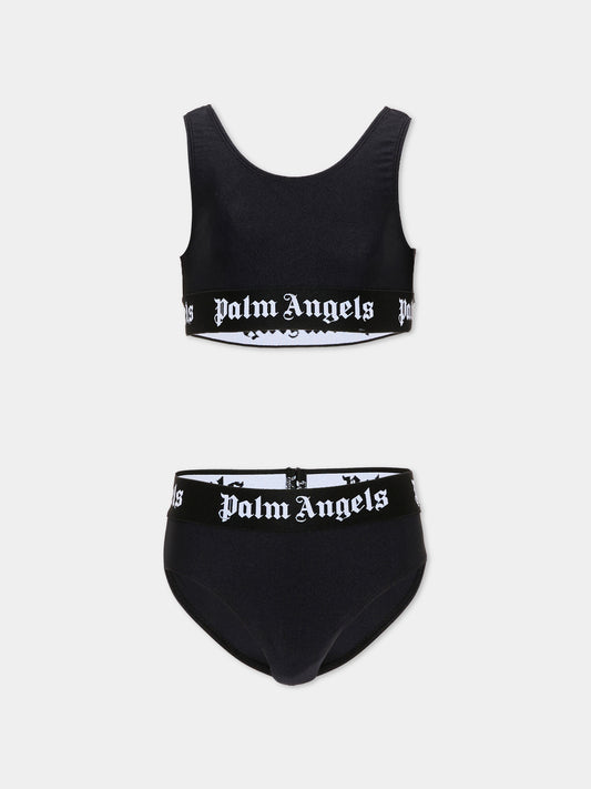 Bikini nero per bambina con logo,Palm Angels,PGFE002S26JER001 110