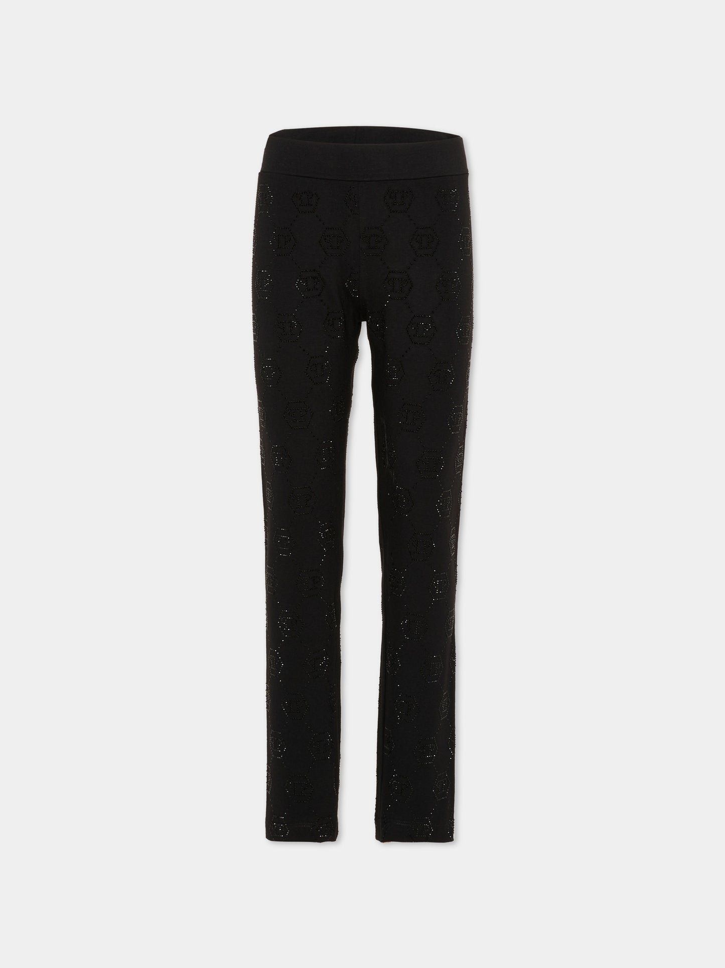 Leggings neri per bambina con logo di strass,Philipp Plein Junior,S6PHJGLG206 110