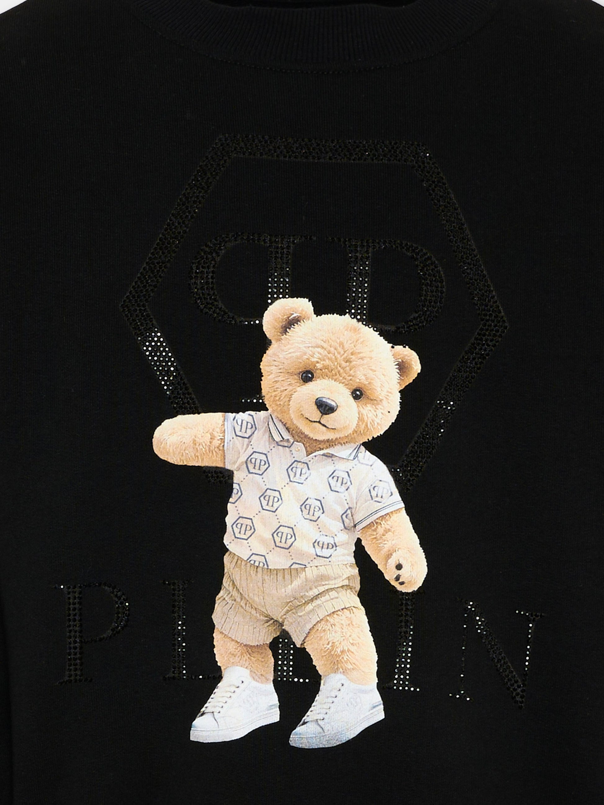 Felpa nera per bambina con orsetto,Philipp Plein Junior,S6PHJGSW203 110