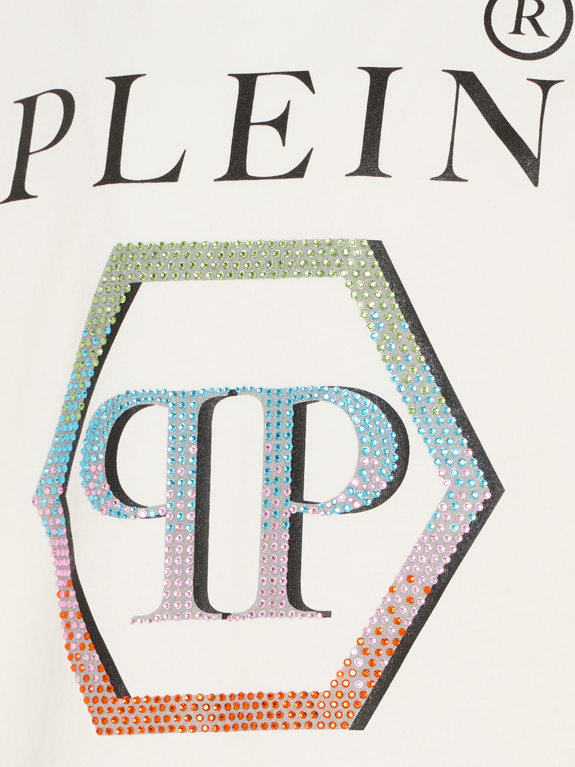 T-shirt avorio per bambina con logo di strass,Philipp Plein Junior,S6PHJGTH157 002