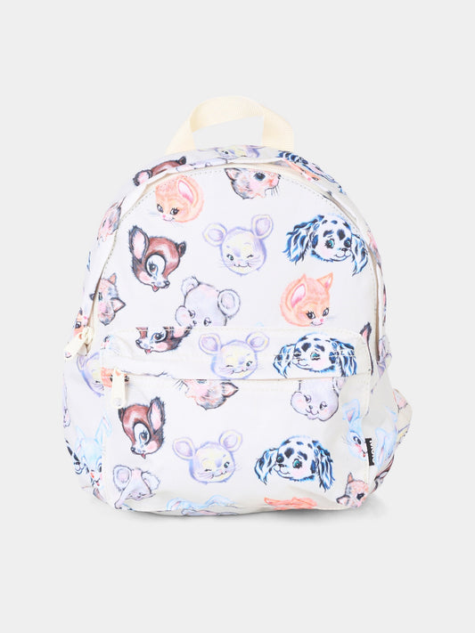 Ivory mini backpack for kids with animal print