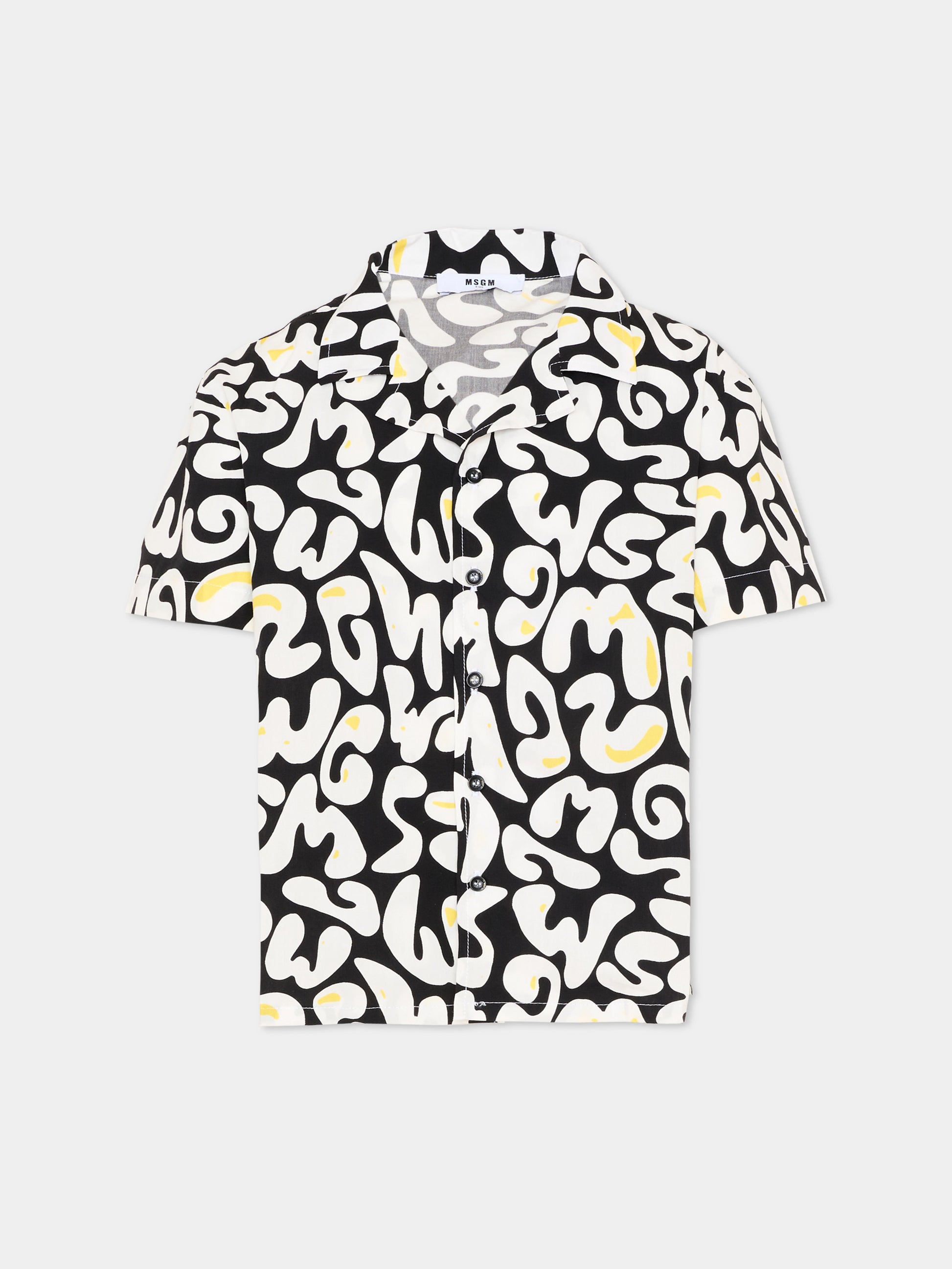 Camicia nera per bambino con stampa logo,Msgm Kids,S6MSJBSI256 110