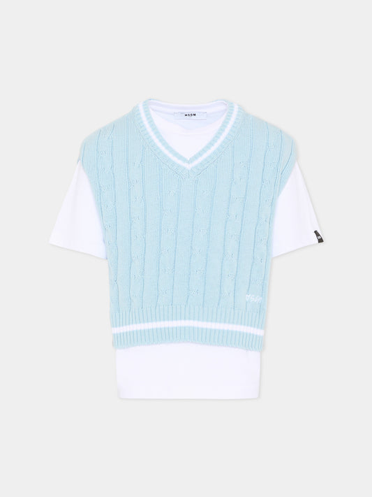 Gilet celeste per bambino con logo,Msgm Kids,S6MSJBTH058 001/80