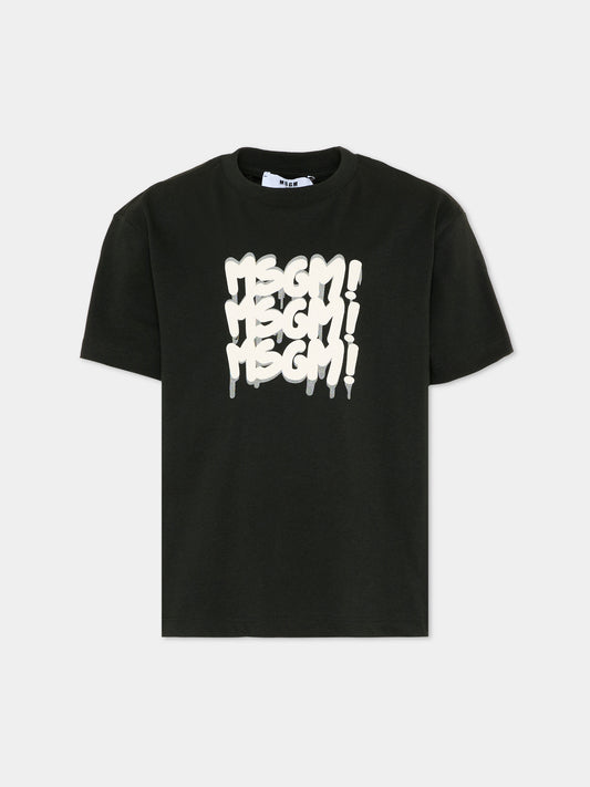 T-Shirt nera per bambino con logo,Msgm Kids,S6MSJBTH227 MS040