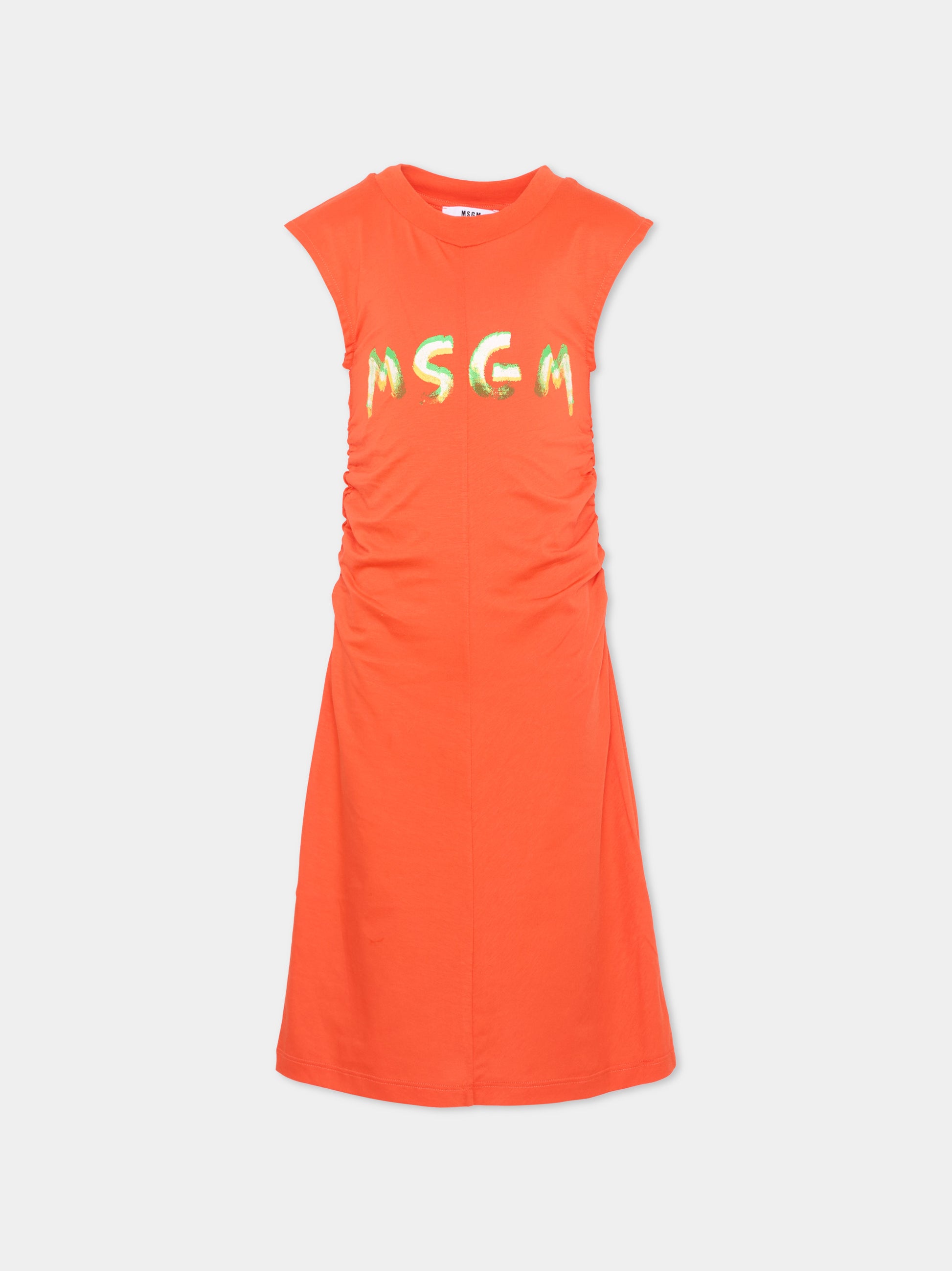 Vestito rosso per bambina con logo,Msgm Kids,S6MSJGDR064 MS074