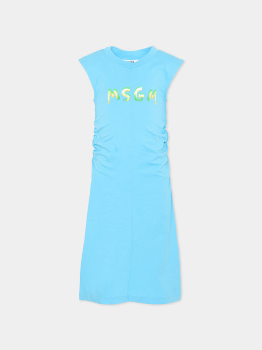 Vestito blu per bambina con logo,Msgm Kids,S6MSJGDR064 MS073