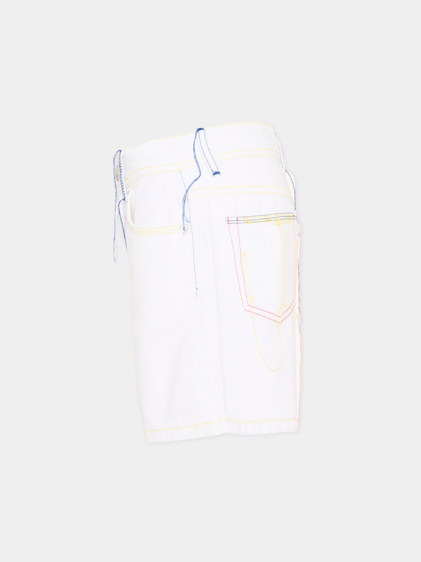Shorts casual bianco per bambina con cuciture multicolor,Msgm Kids,S6MSJGSH041 001