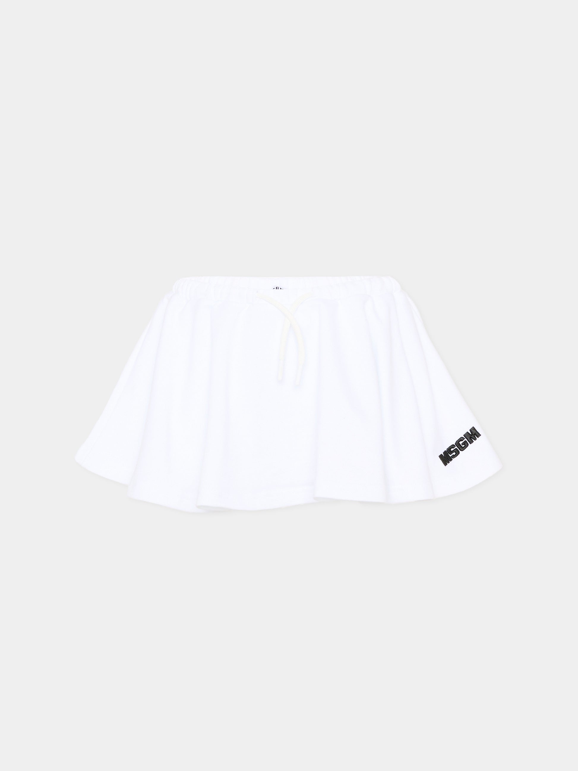 Gonna bianca per bambina con logo,Msgm Kids,S6MSJGST075 001