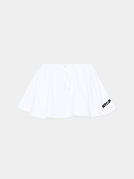 Gonna bianca per bambina con logo,Msgm Kids,S6MSJGST075 001