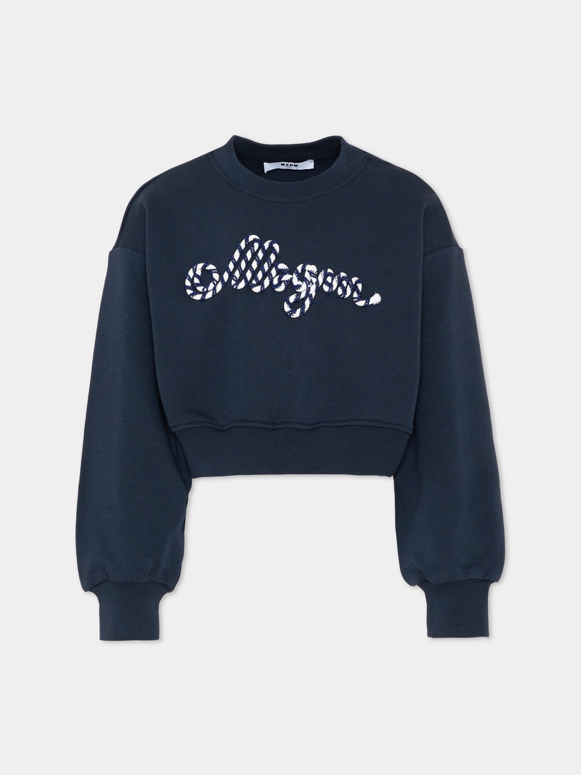 Felpa blu per bambina con logo,Msgm Kids,S6MSJGSW181 MS072