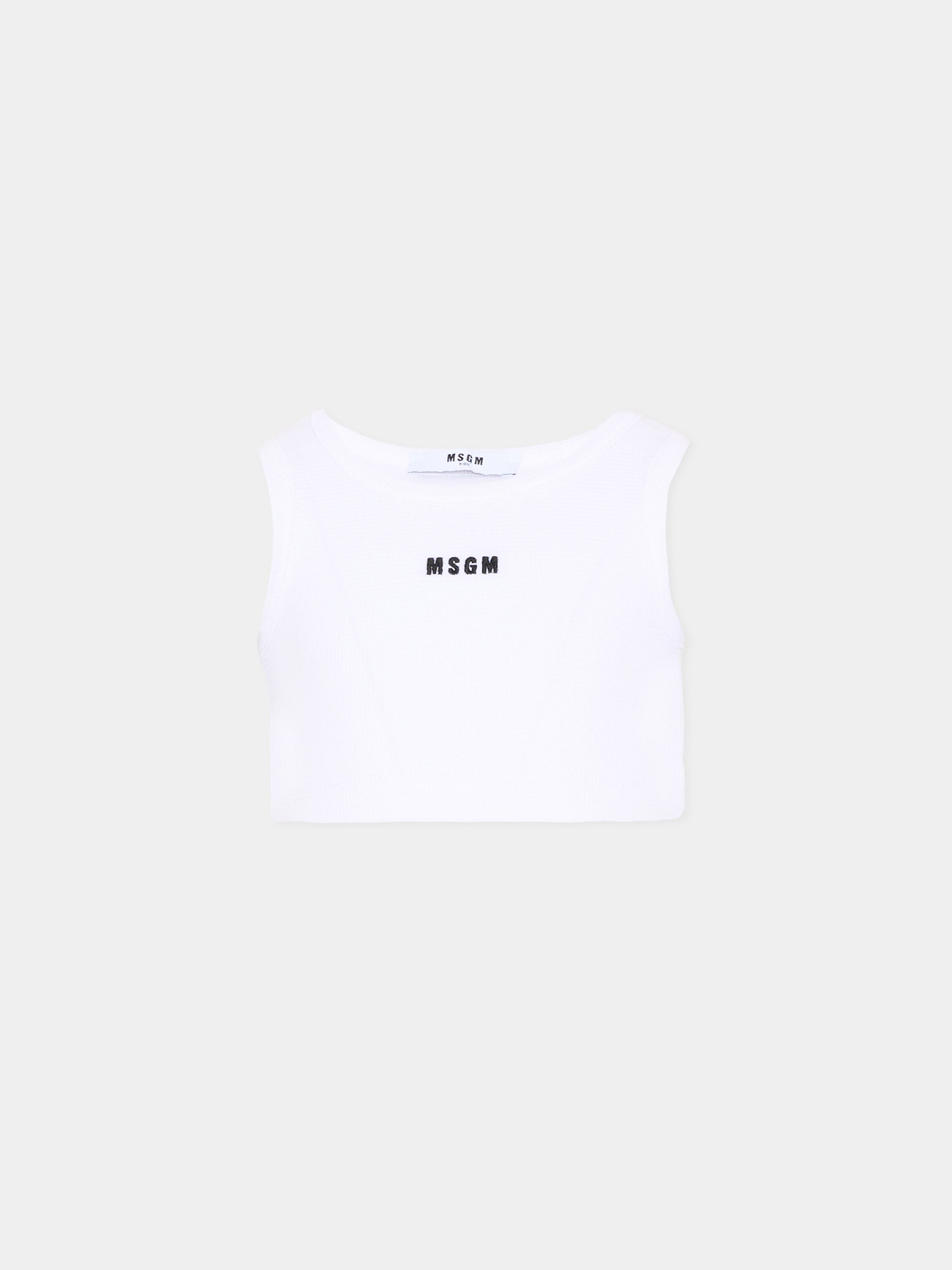 Top bianco per bambina con logo,Msgm Kids,S6MSJGTA030 001