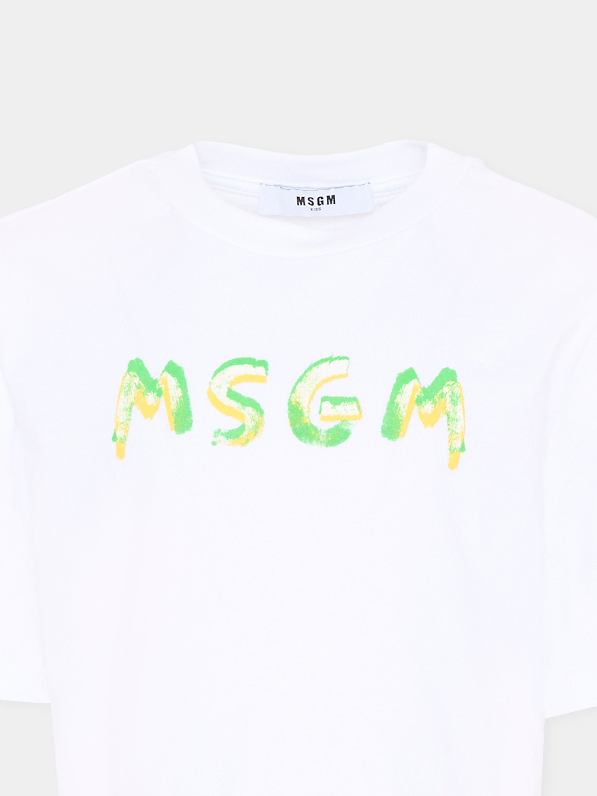 T-Shirt bianca per bambina con logo,Msgm Kids,S6MSJGTH002 001