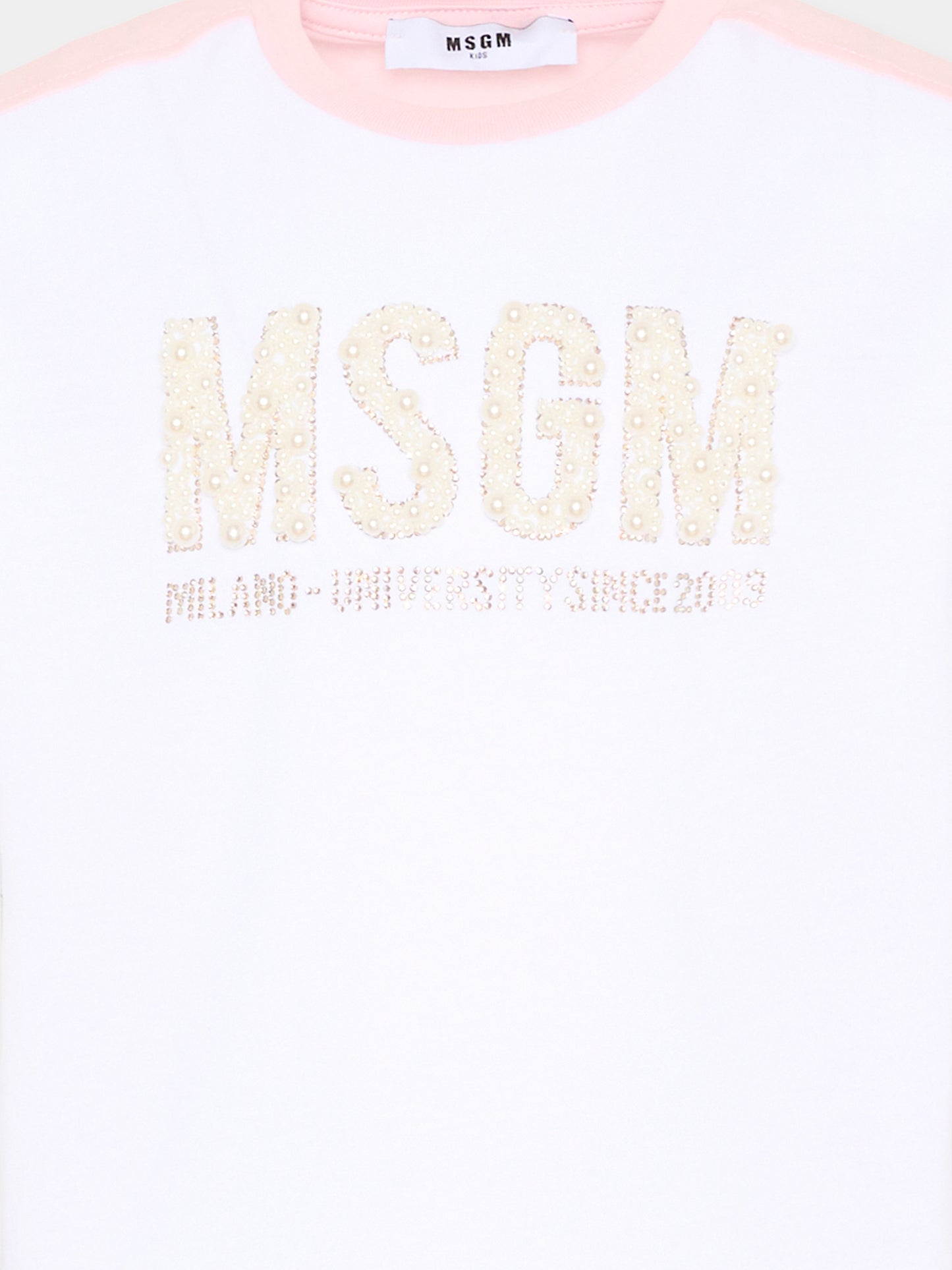 T-Shirt bianca per bambina con logo gioiello,Msgm Kids,S6MSJGTH033 001/78