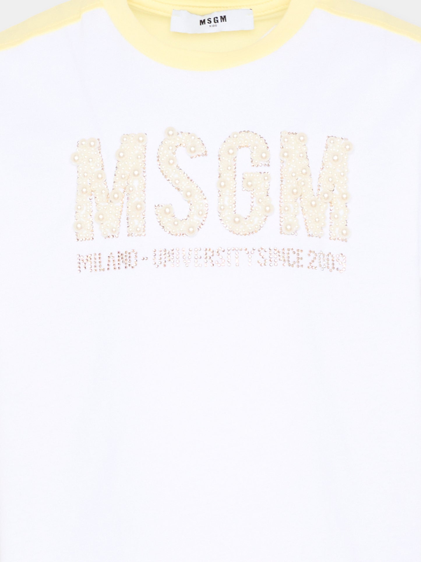 T-Shirt bianca per bambina con logo gioiello,Msgm Kids,S6MSJGTH033 001/79