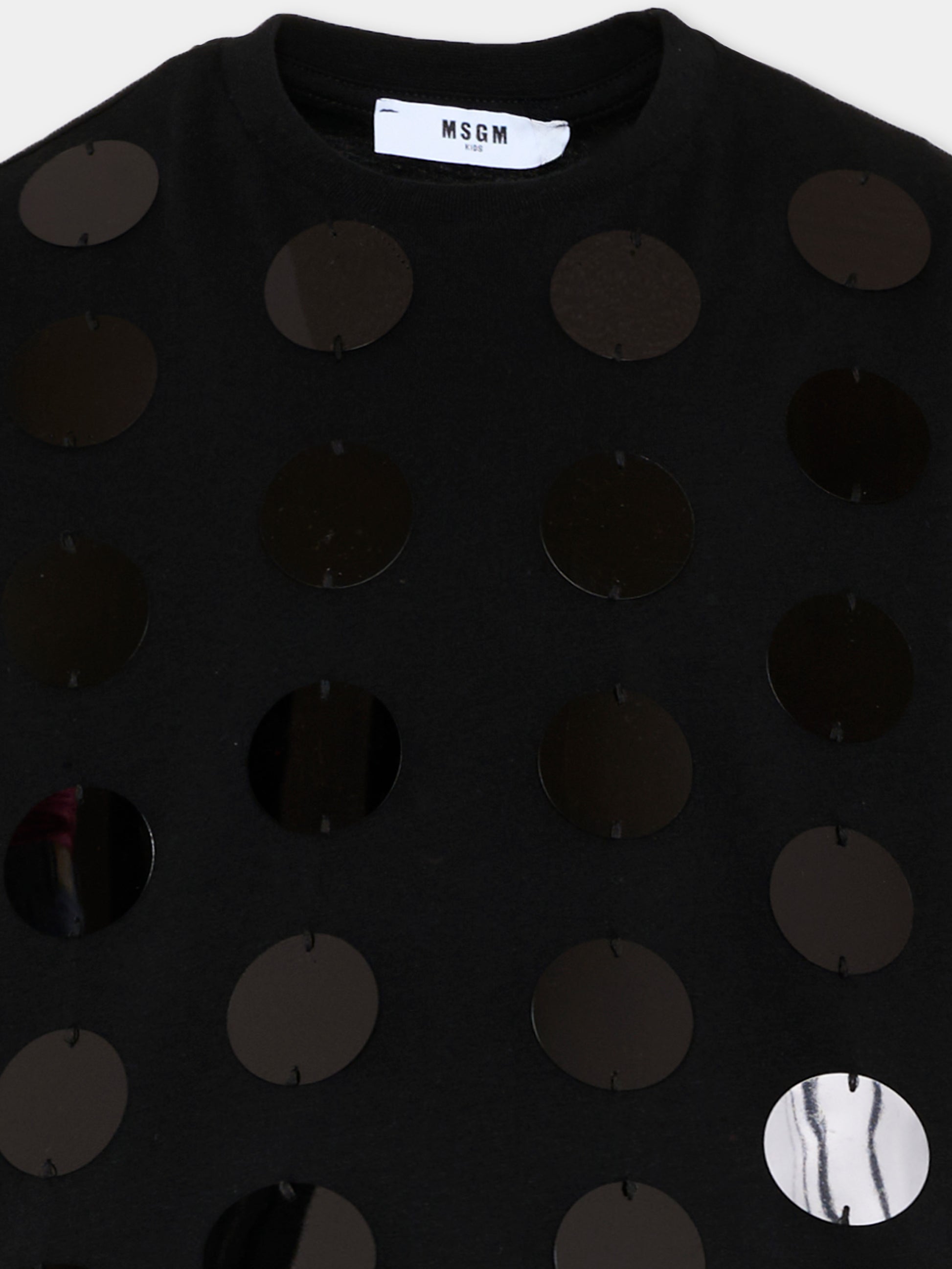 T-Shirt nera per bambina con paillettes,Msgm Kids,S6MSJGTH099 110