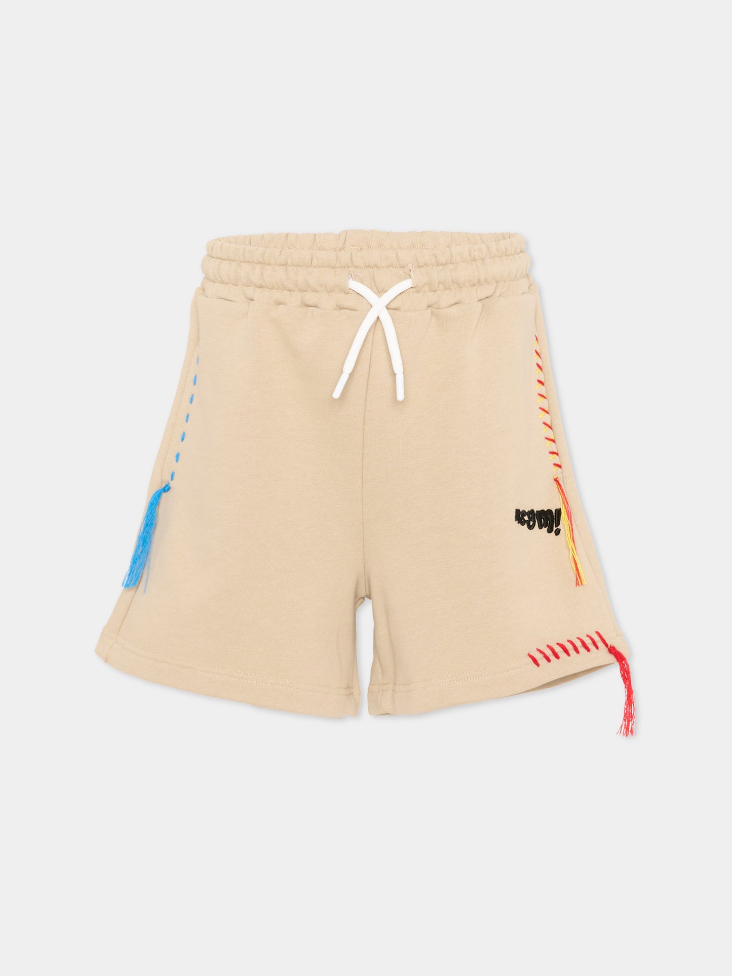 Shorts sportivi beige per bambini con logo,Msgm Kids,S6MSJUBE138 092