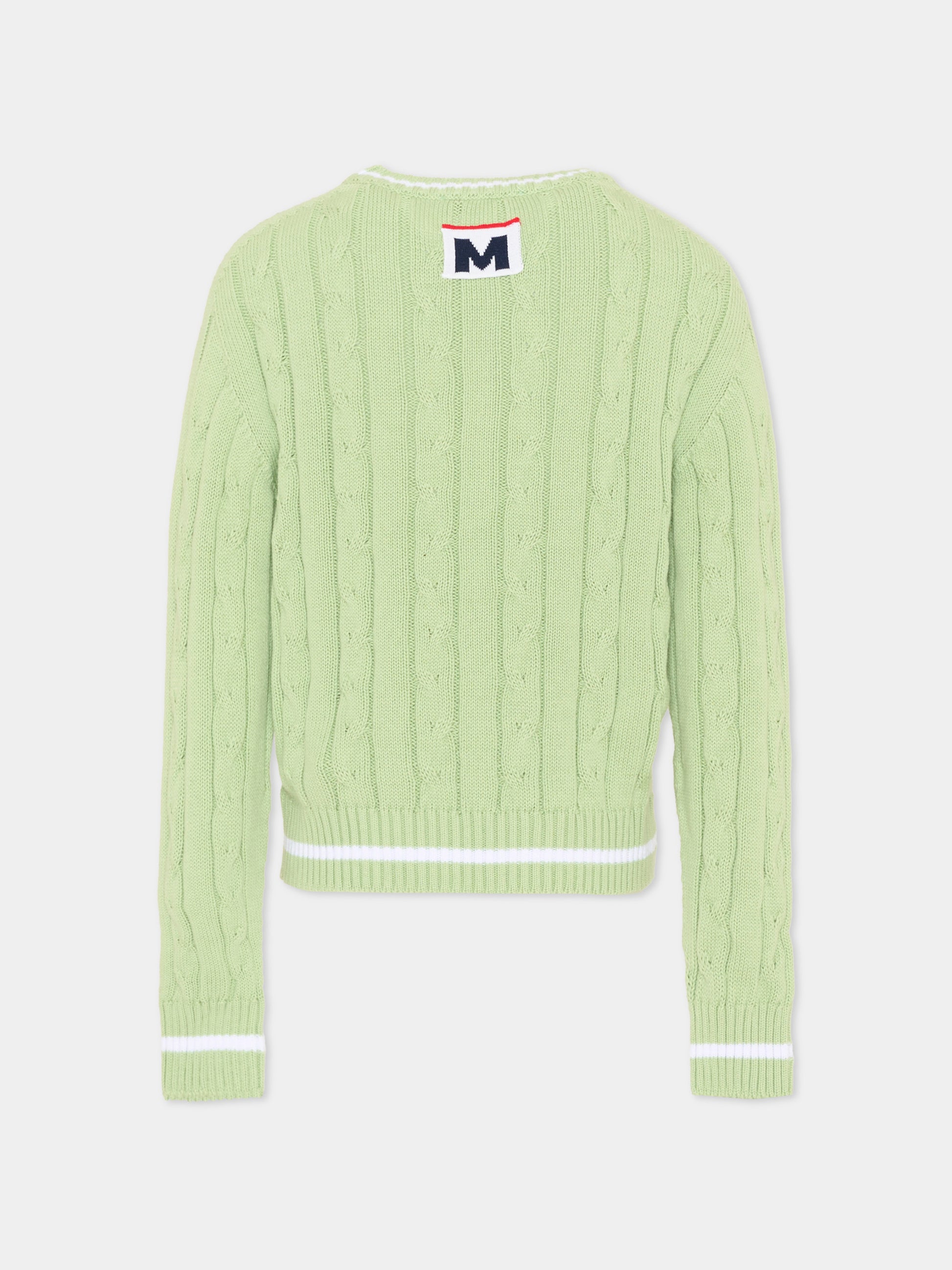Maglione verde per bambini con trecce,Msgm Kids,S6MSJUJP286 MS077