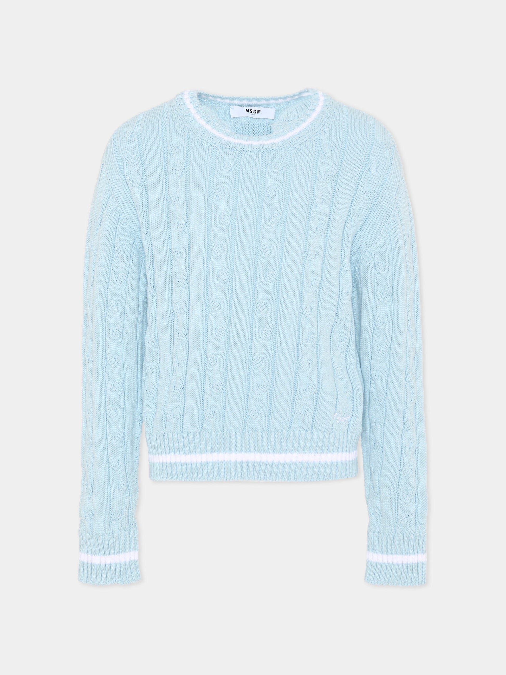 Maglione celeste per bambini a trecce,Msgm Kids,S6MSJUJP286 050