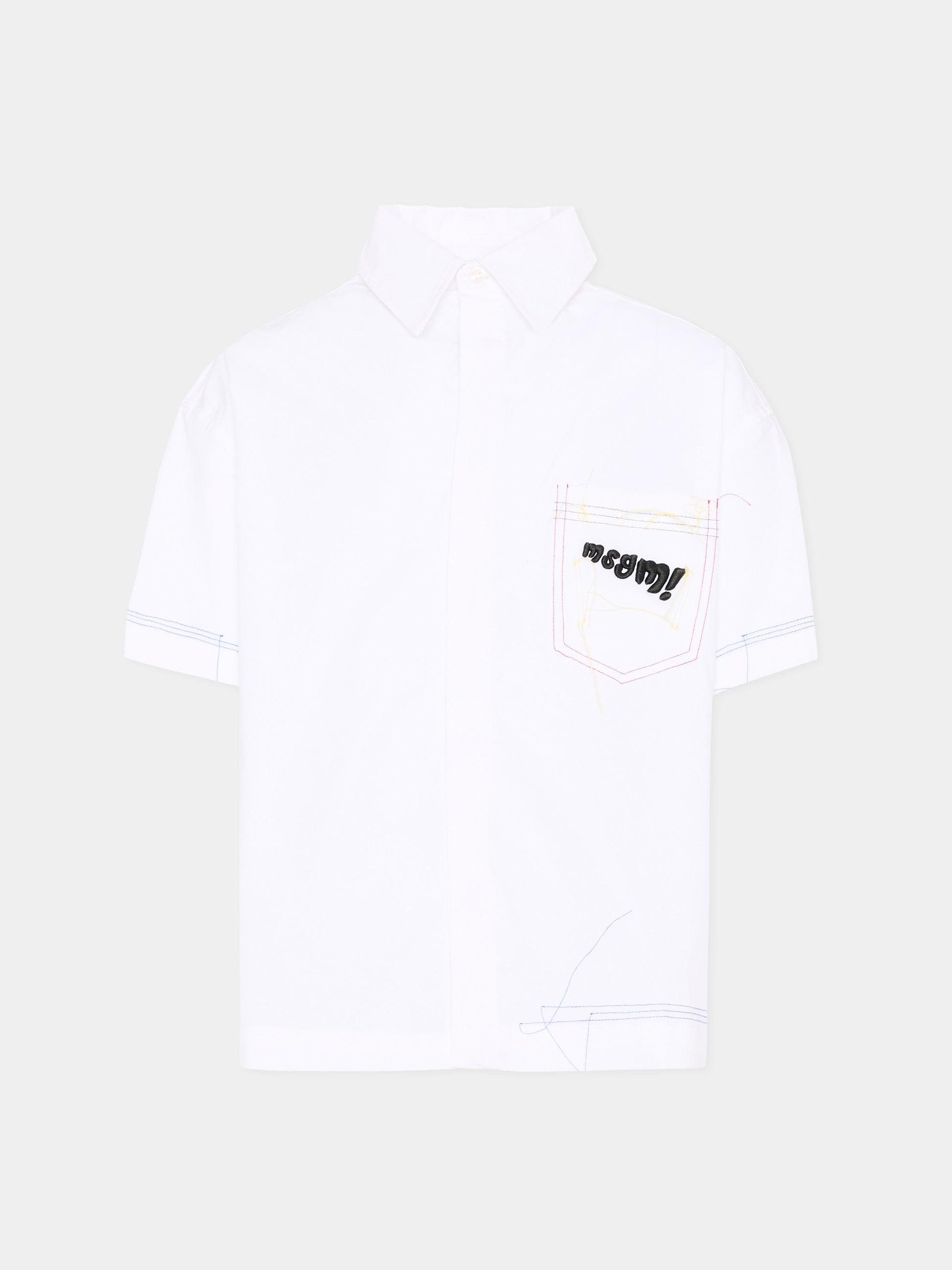 Camicia bianca per bambino con logo,Msgm Kids,S6MSJUSI141 001