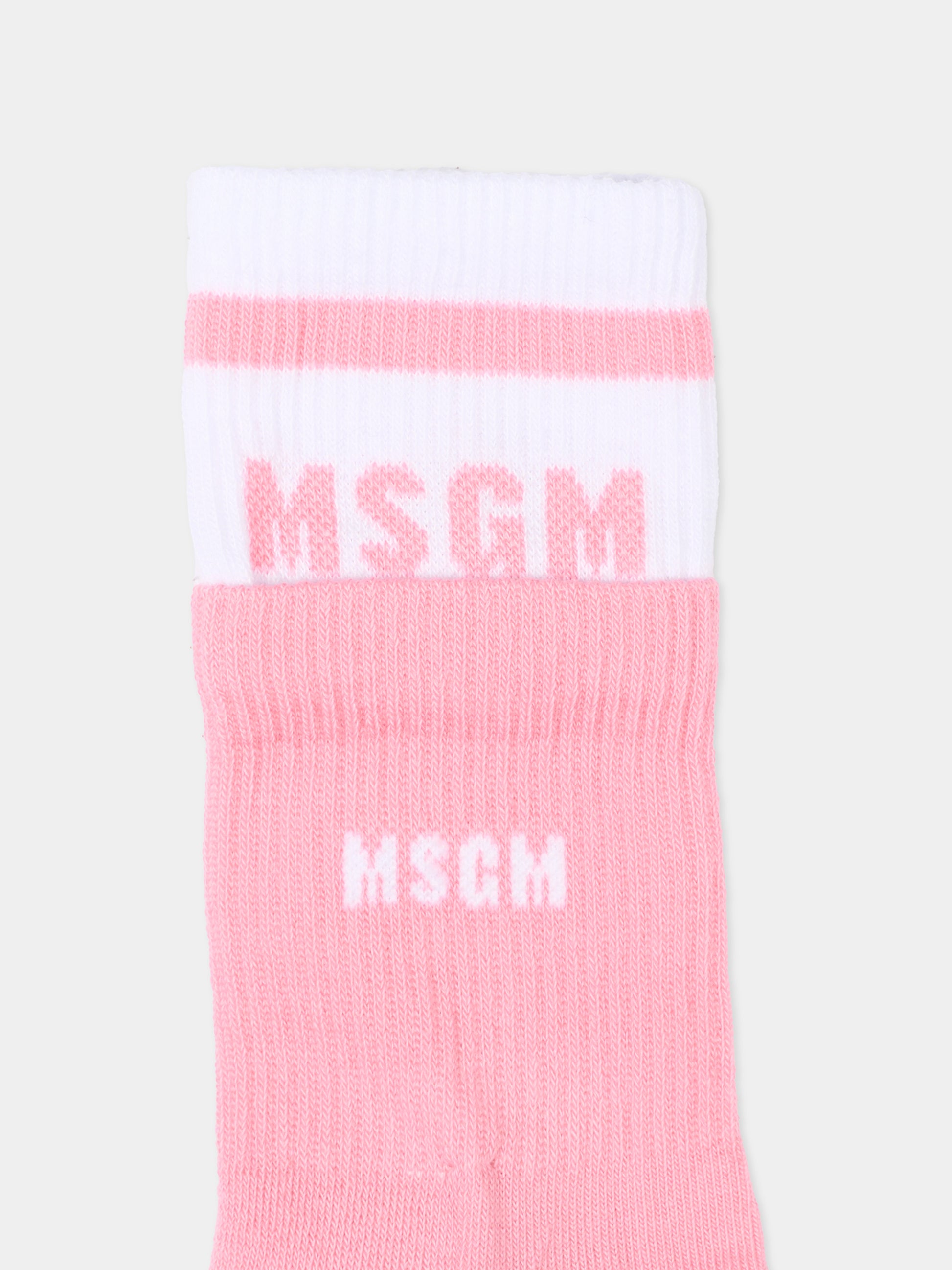 Calzini rosa per bambina con logo,Msgm Kids,S6MSJUSO231 MS082