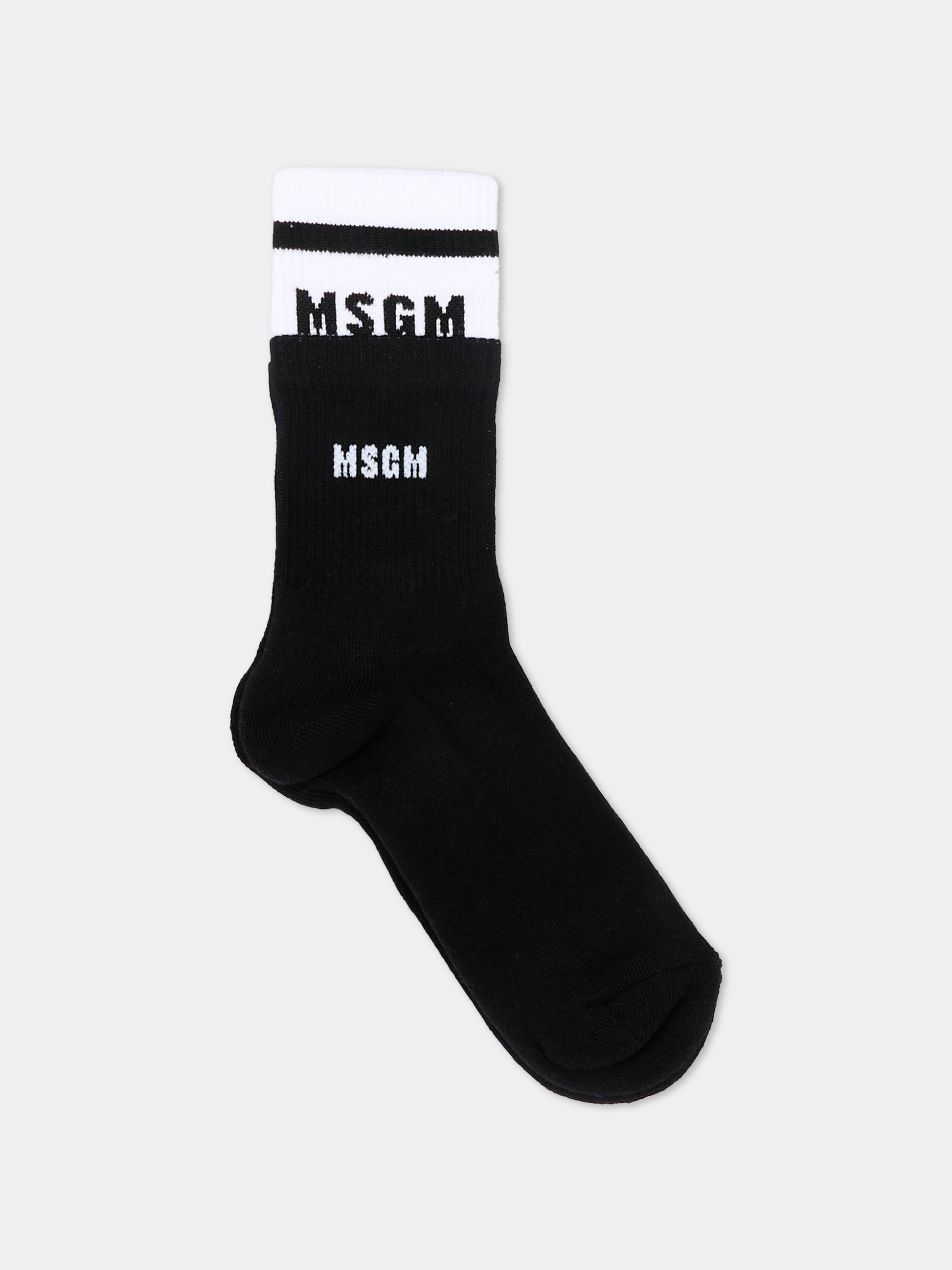 Calzini neri per bambini con logo,Msgm Kids,S6MSJUSO231 110/09