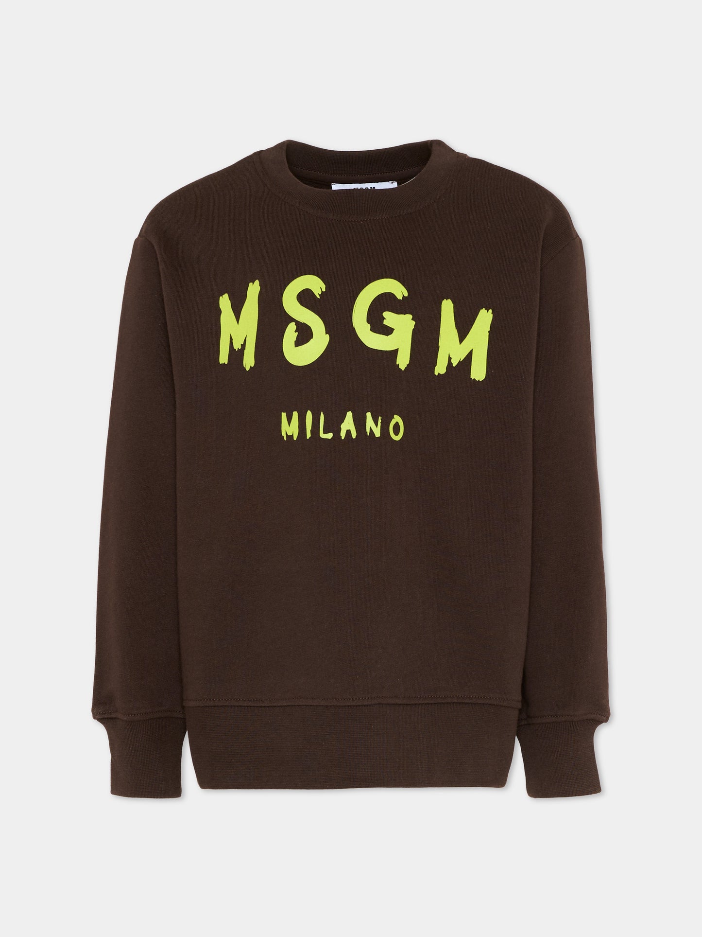 Felpa marrone per bambini con logo,Msgm Kids,S6MSJUSW007 943