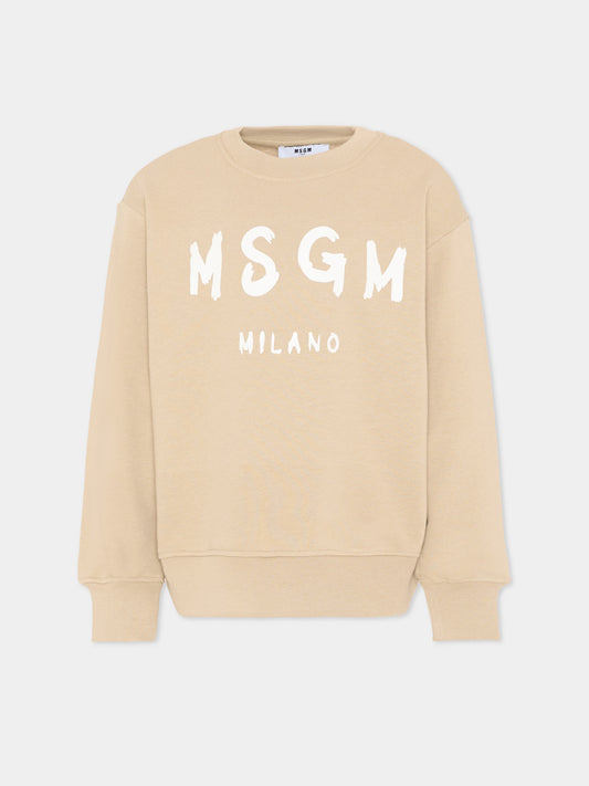 Felpa beige per bambini con logo,Msgm Kids,S6MSJUSW007 092