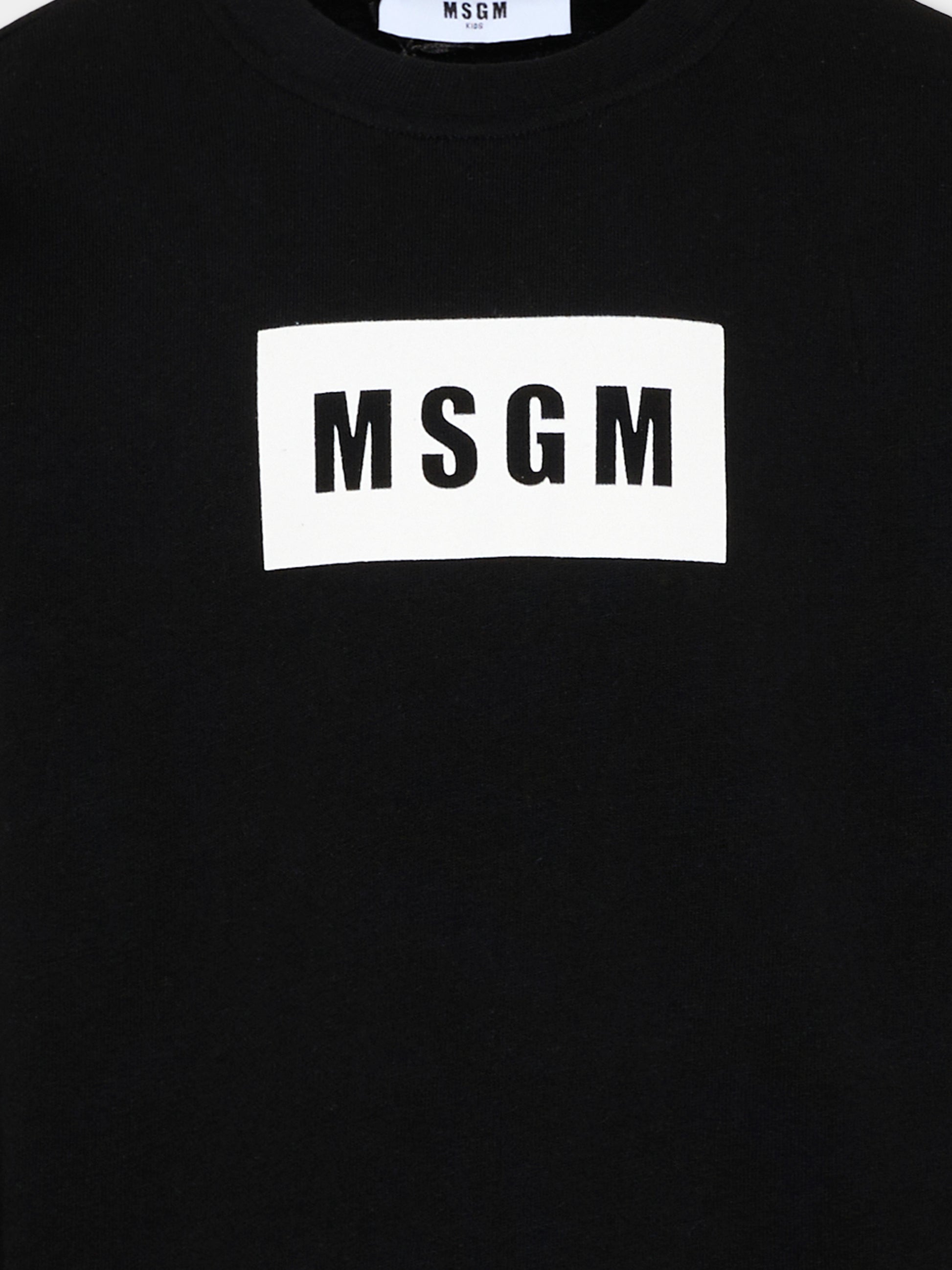 Felpa nera per bambini con logo box,Msgm Kids,S6MSJUSW009 110