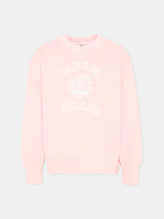 Felpa rosa per bambina con logo,Msgm Kids,S6MSJUSW053 MS076