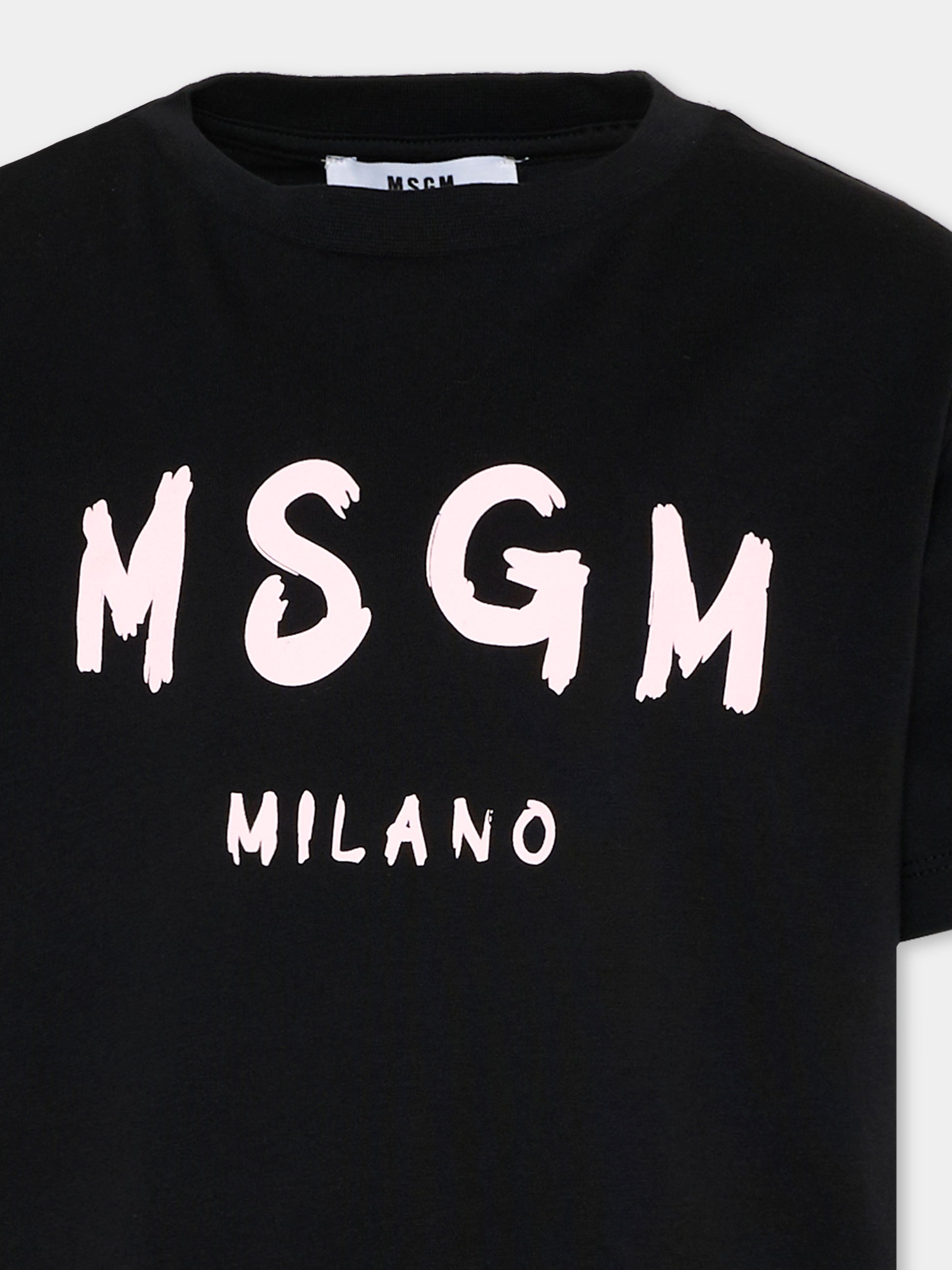 T-Shirt nera per bambina con logo,Msgm Kids,S6MSJUTH001 110/88
