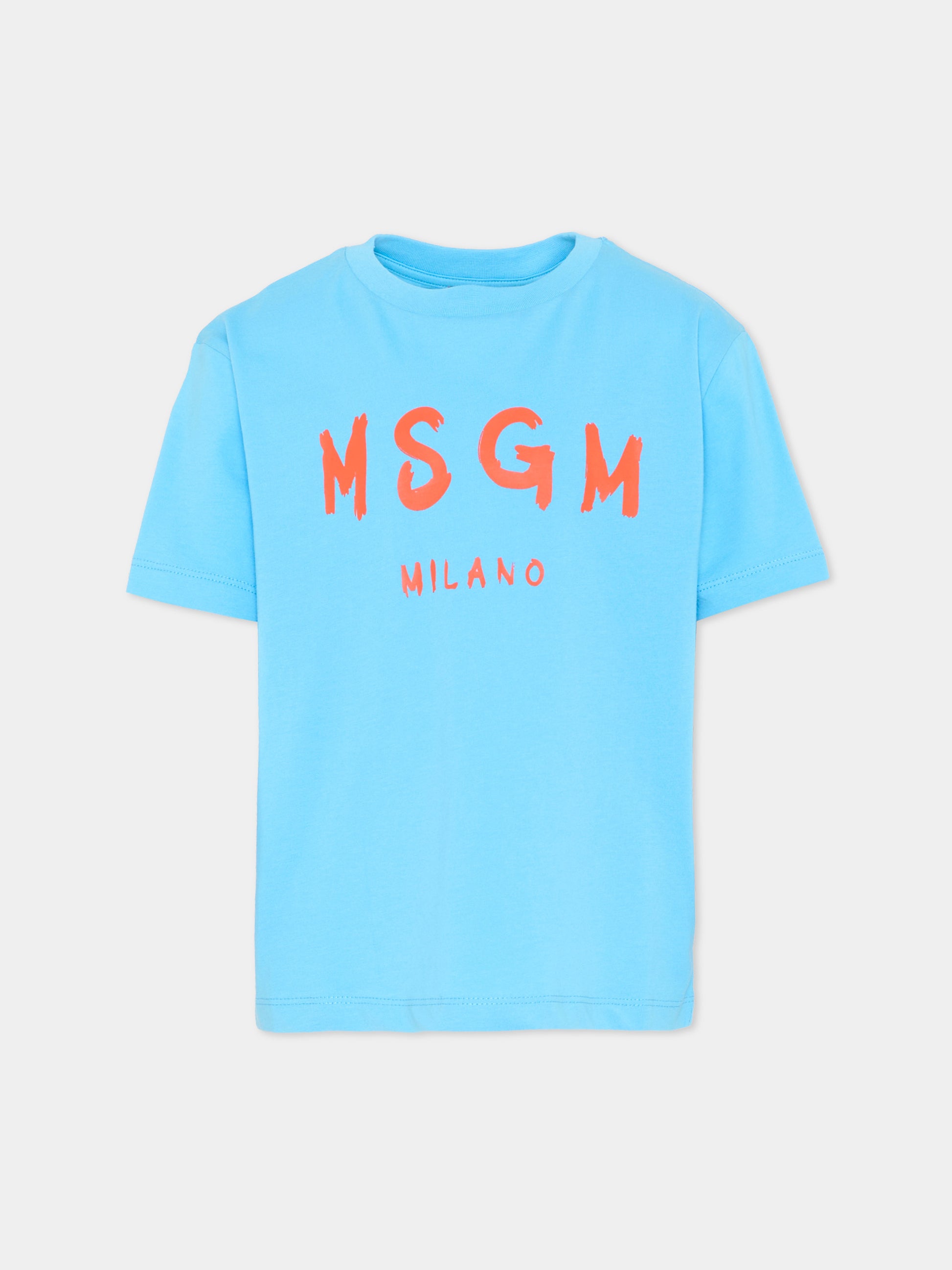 T-Shirt blu per bambini con logo,Msgm Kids,S6MSJUTH001 MS073