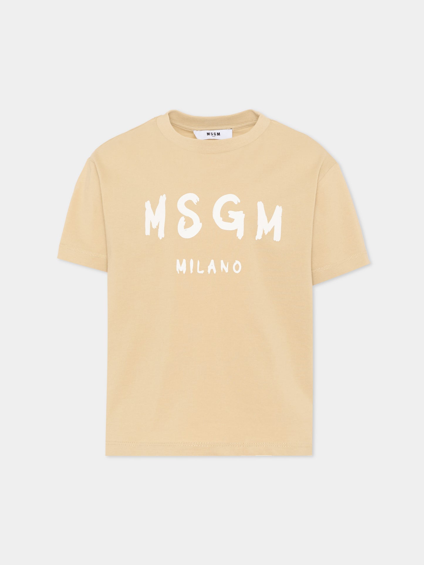 T-Shirt beige per bambini con logo,Msgm Kids,S6MSJUTH001 092