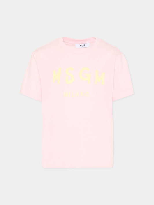 T-Shirt rosa per bambina con logo,Msgm Kids,S6MSJUTH001 MS076