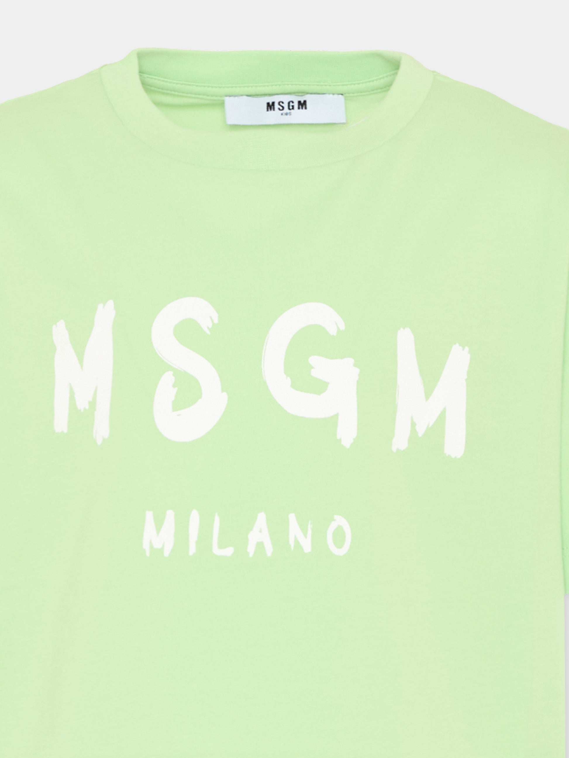 T-Shirt verde per bambini con logo,Msgm Kids,S6MSJUTH001 MS077