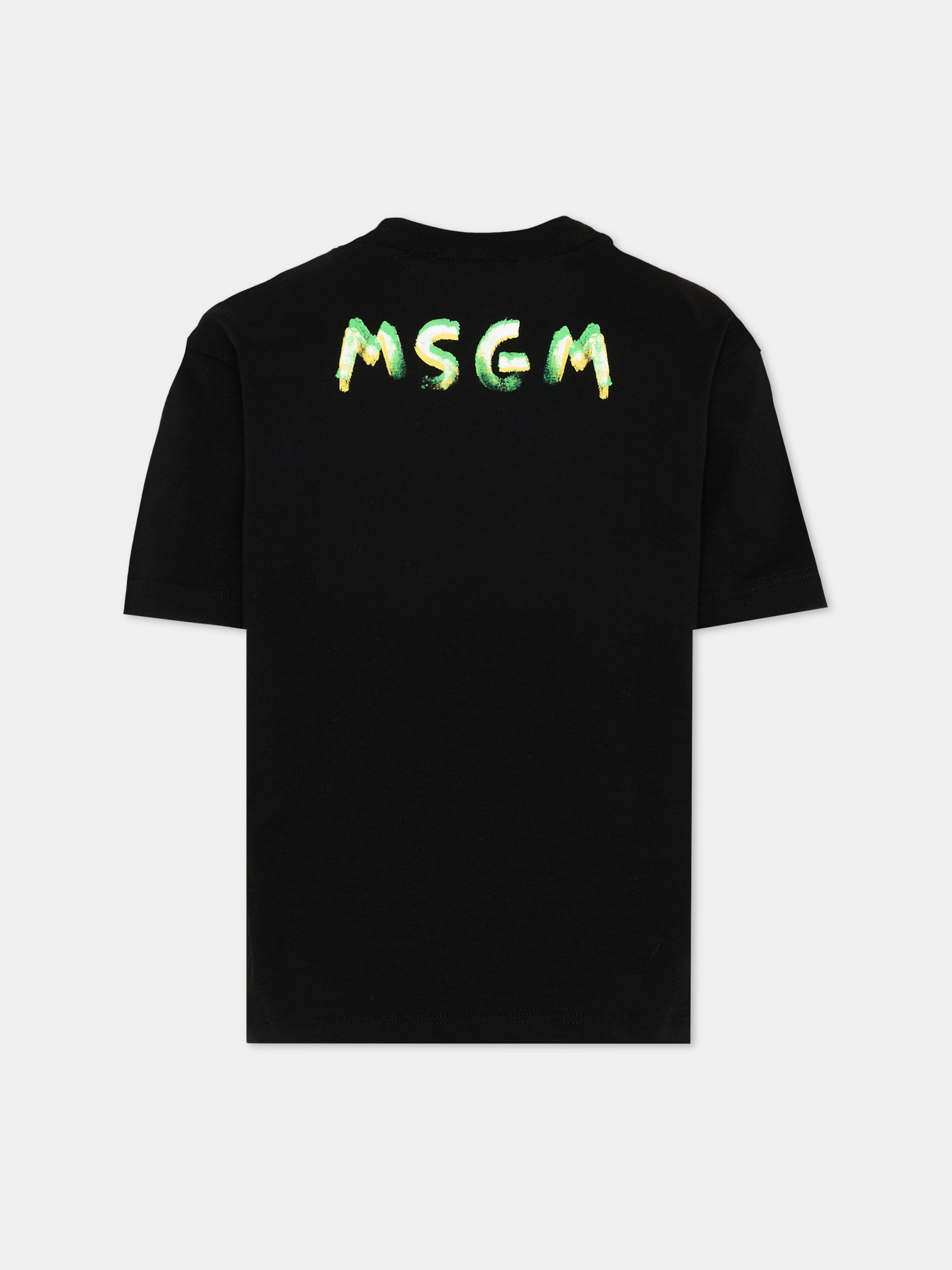 T-Shirt nera per bambini con logo,Msgm Kids,S6MSJUTH003 110