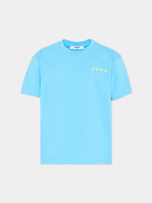 T-Shirt blu per bambini con logo,Msgm Kids,S6MSJUTH003 MS073