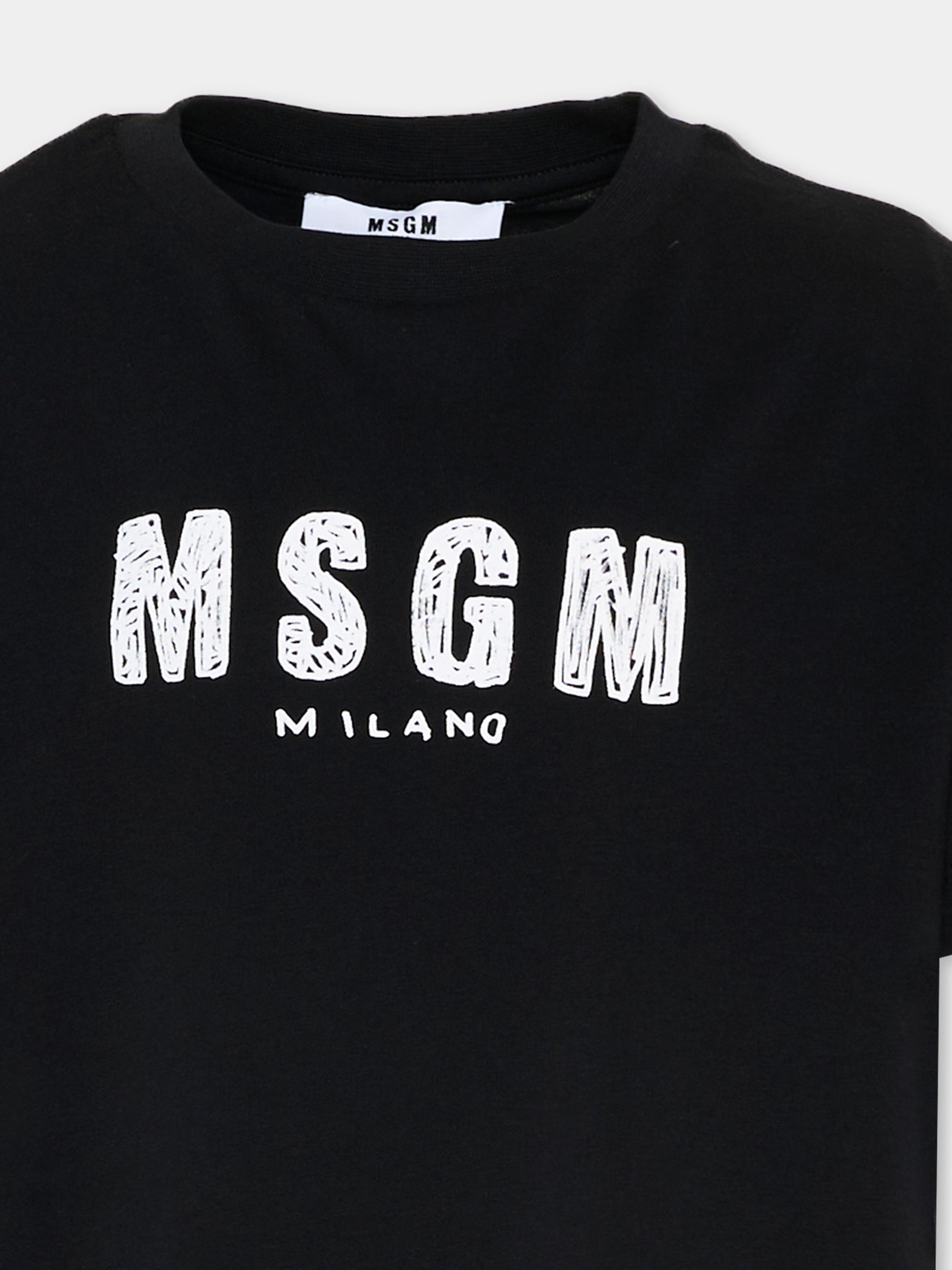 T-Shirt nera per bambini con logo,Msgm Kids,S6MSJUTH004 110