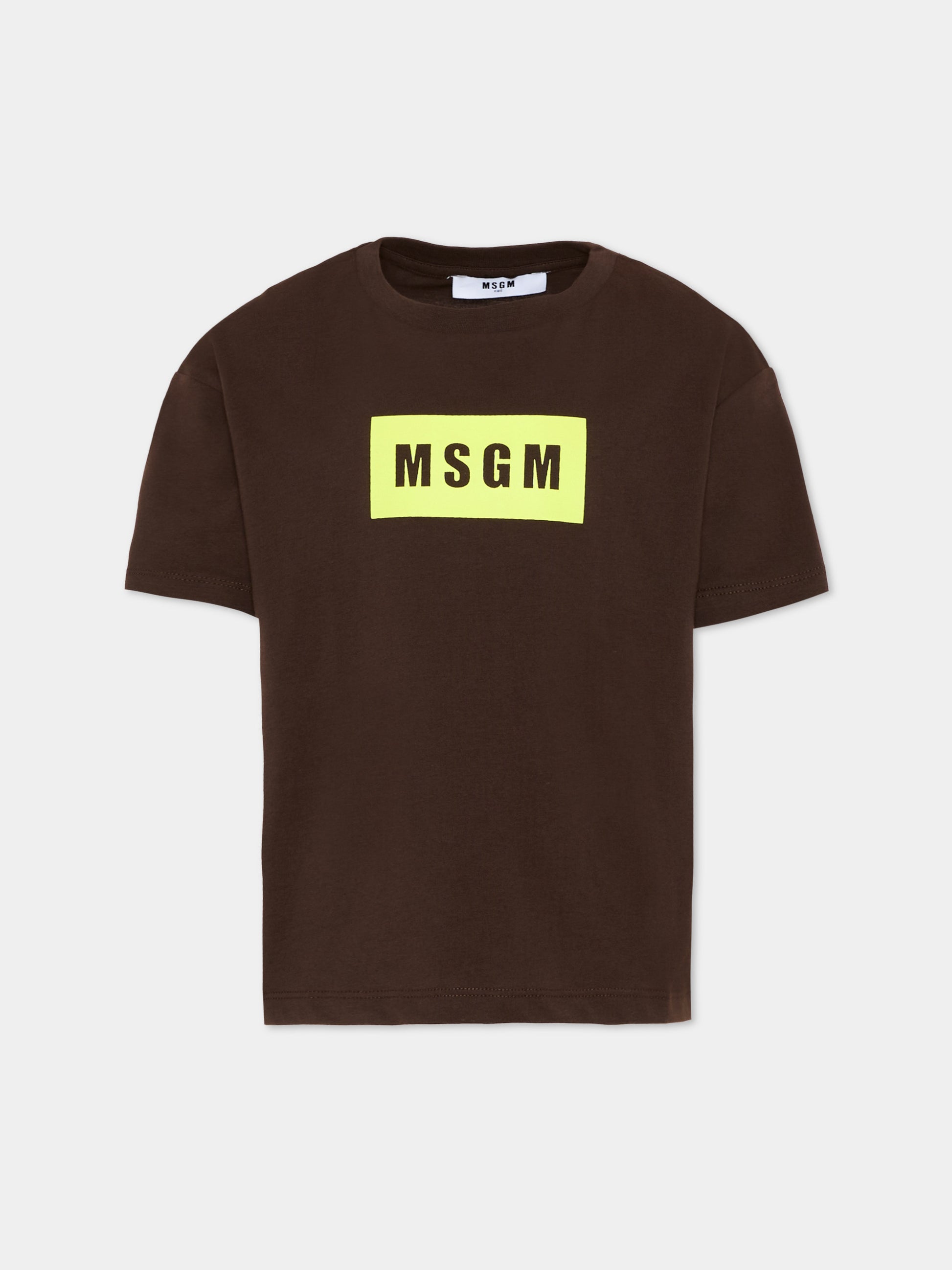 T-Shirt marrone per bambini con logo,Msgm Kids,S6MSJUTH005 943