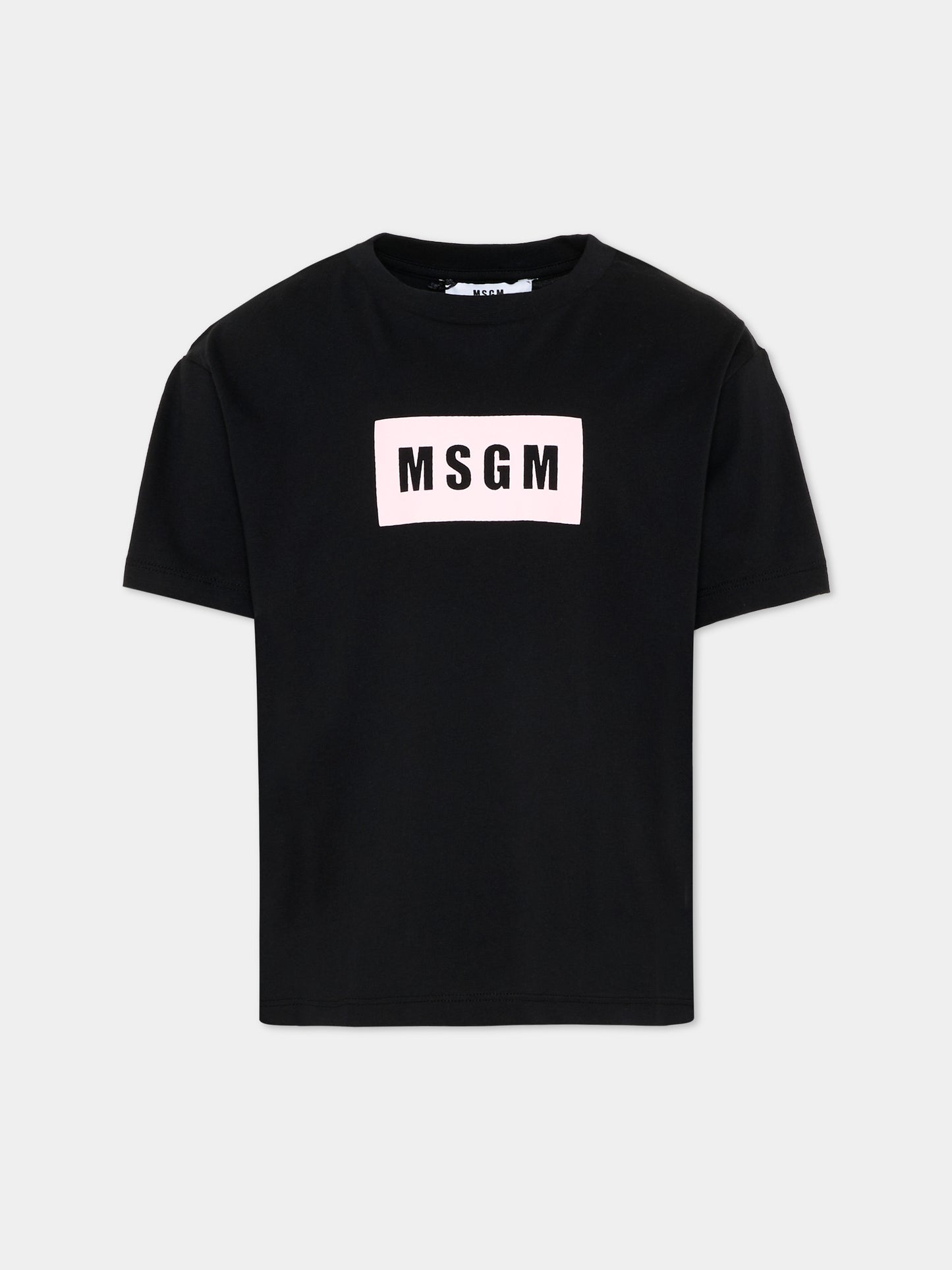 T-Shirt nera per bambina con logo box,Msgm Kids,S6MSJUTH005 110/88