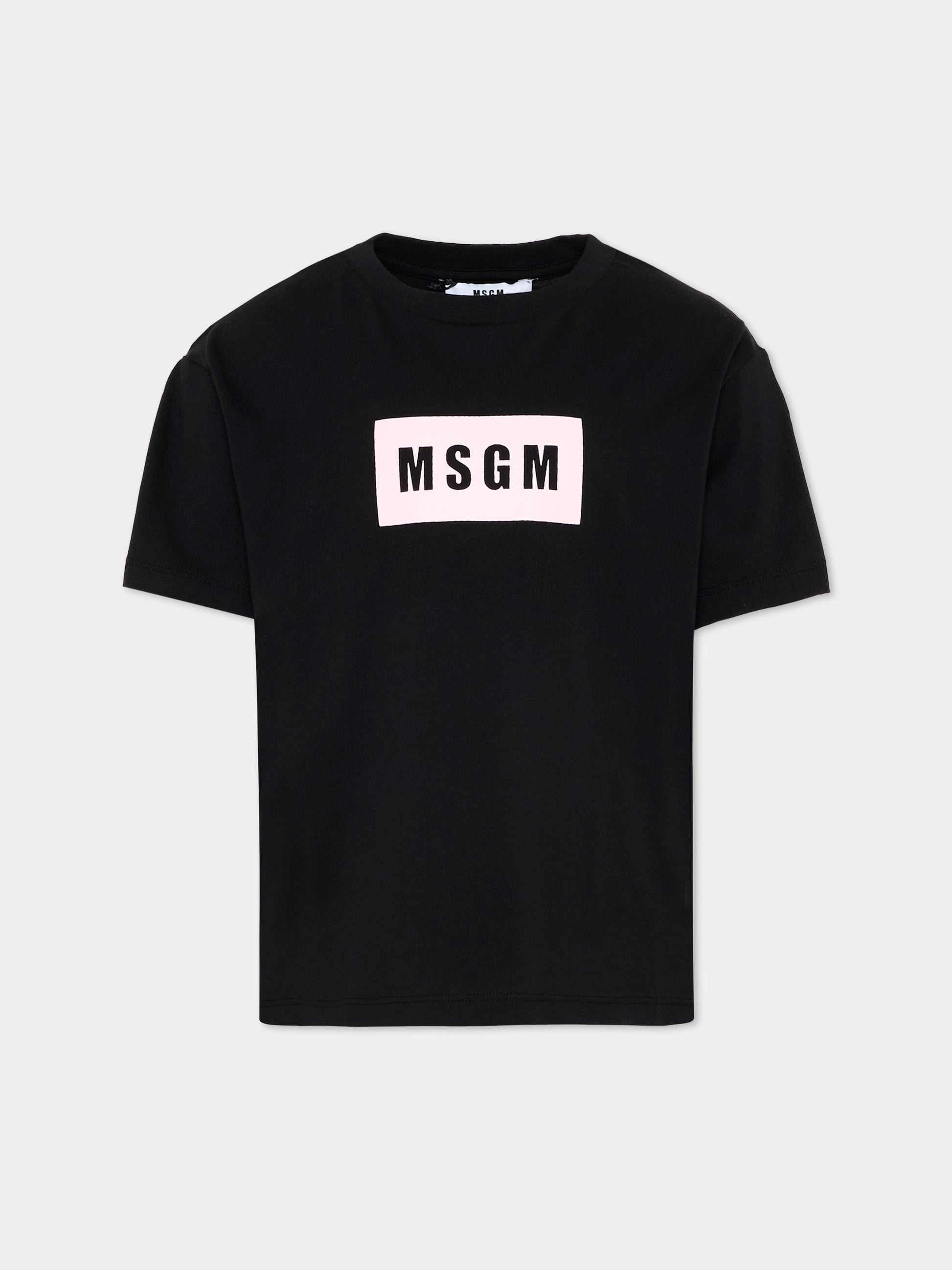 T-Shirt nera per bambina con logo box,Msgm Kids,S6MSJUTH005 110/88