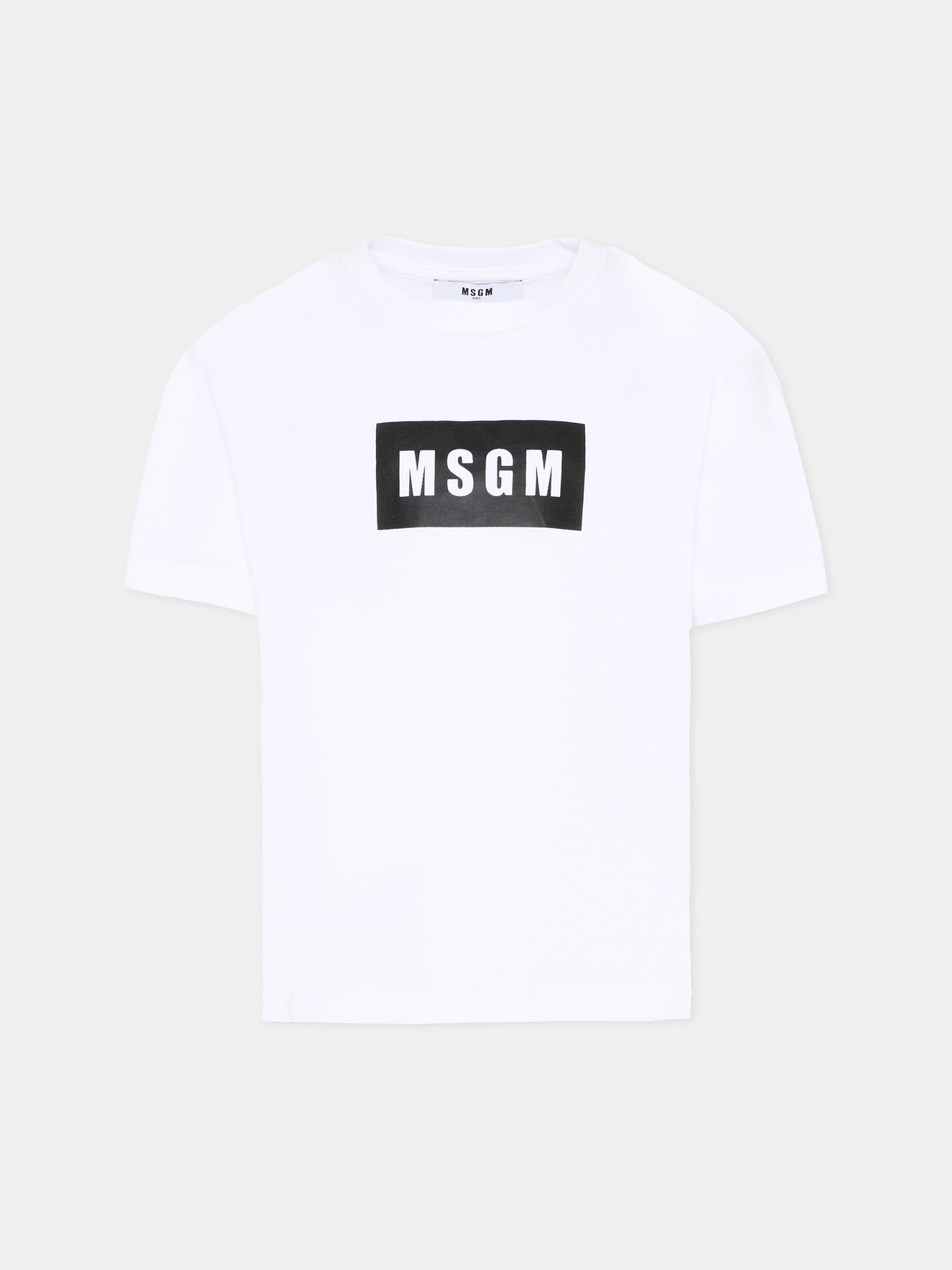 T-Shirt bianca per bambini con logo box,Msgm Kids,S6MSJUTH005 001