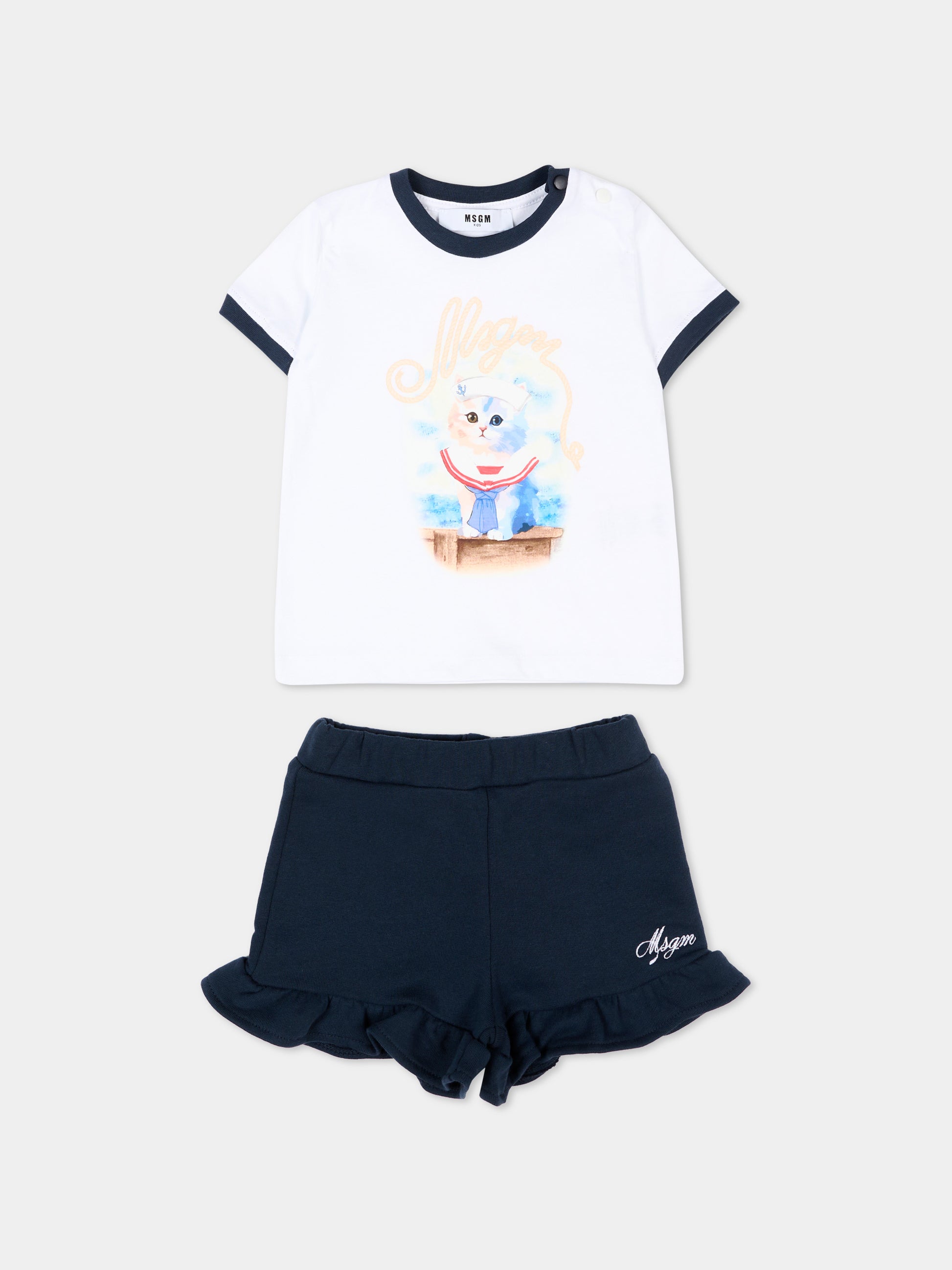 Completo sportivo multicolor per neonata con stampa gatto,Msgm Kids,S6MSNGTR269 001/83